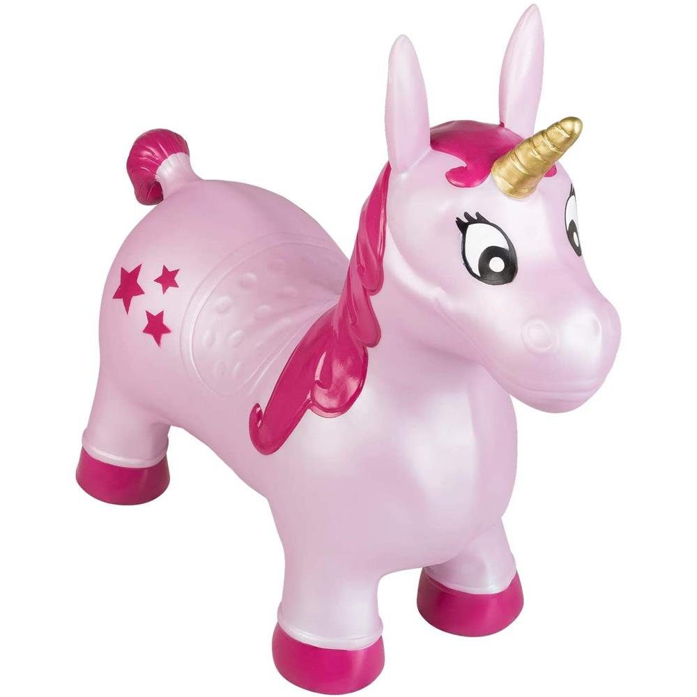 Idena Hüpftier Einhorn, Pink mit Sternen, mit Luftpumpe