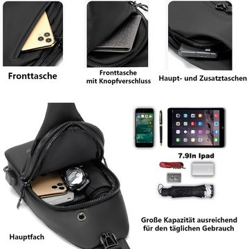 GelldG Umhängetasche Anti-Diebstahl Sling Bag wasserdicht Tasche mit USB-Ladeanschluss