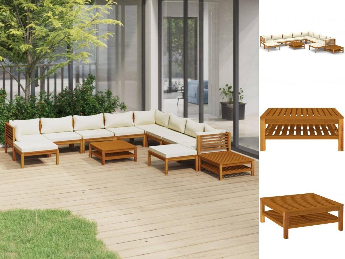 vidaXL Garten-Essgruppe 12-tlg Garten Lounge Set mit Creme Kissen  Massivholz Akazie Holz Sitzg