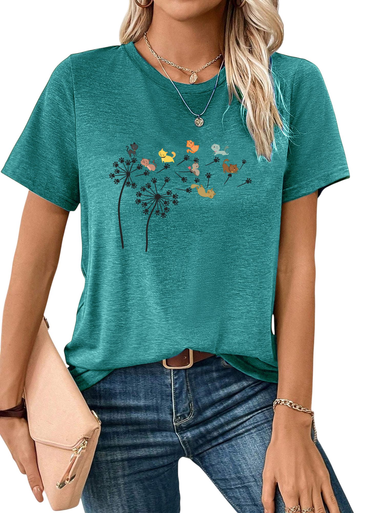 PYLIKE Kurzarmshirt Bequemes Shirt Damen Kurzarm Sommer Basic-Shirt mit aus günstig online kaufen