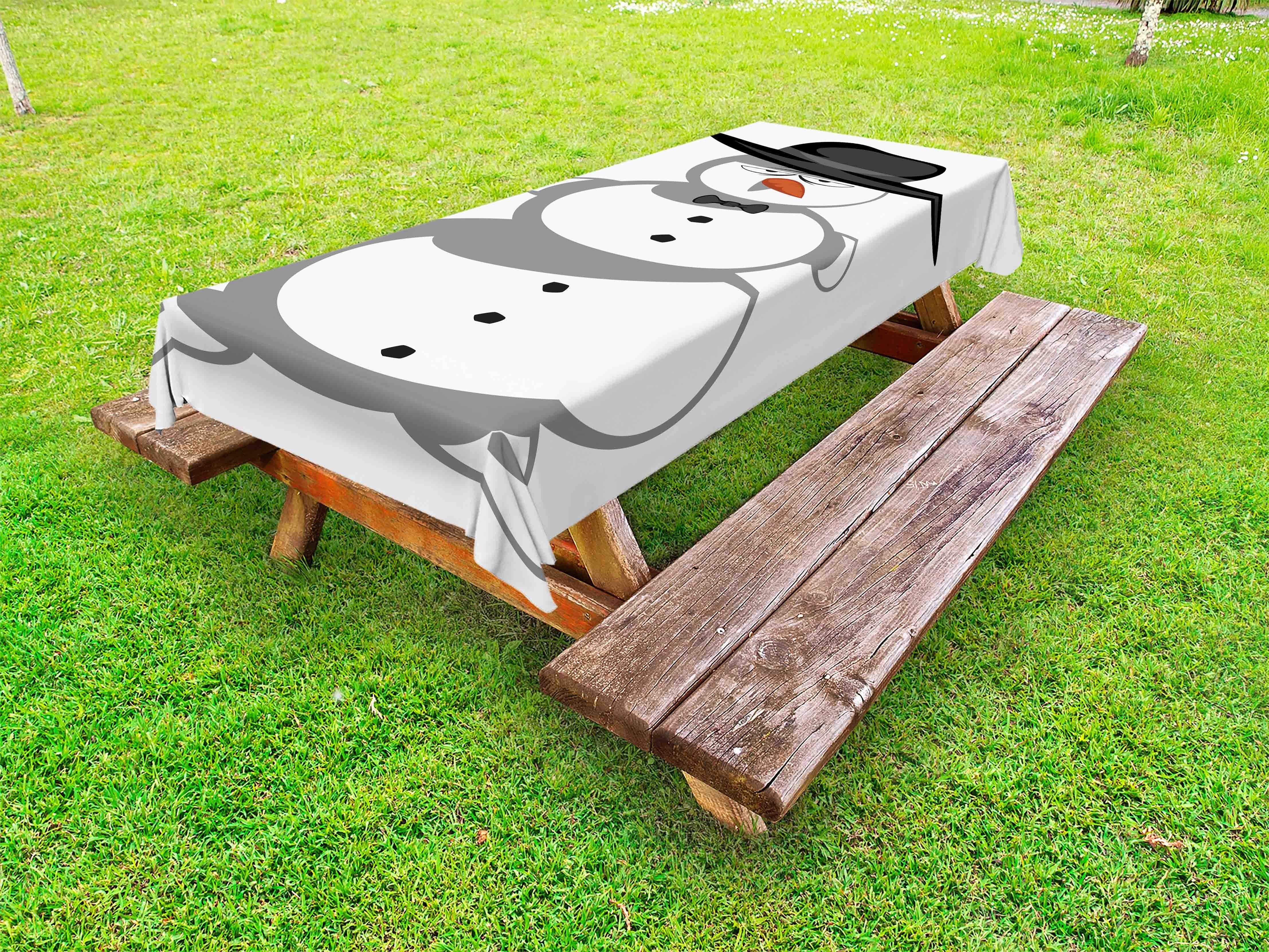 Abakuhaus Tischdecke dekorative waschbare Picknick-Tischdecke, Schneemann Mann in einem Hut und eine Fliege