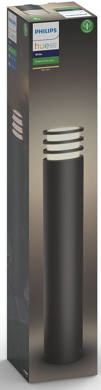 Philips Hue LED Pollerleuchte Lucca, Dimmfunktion, Farbsteuerung, Farbwechsel, Leuchtdauer einstellbar, Smart Home, mehrere Helligkeitsstufen, LED wechselbar, Kaltweiß, Neutralweiß, Tageslichtweiß, Warmweiß, LED Außenleuchte - smartes LED-Lichtsystem mit App-Steuerung