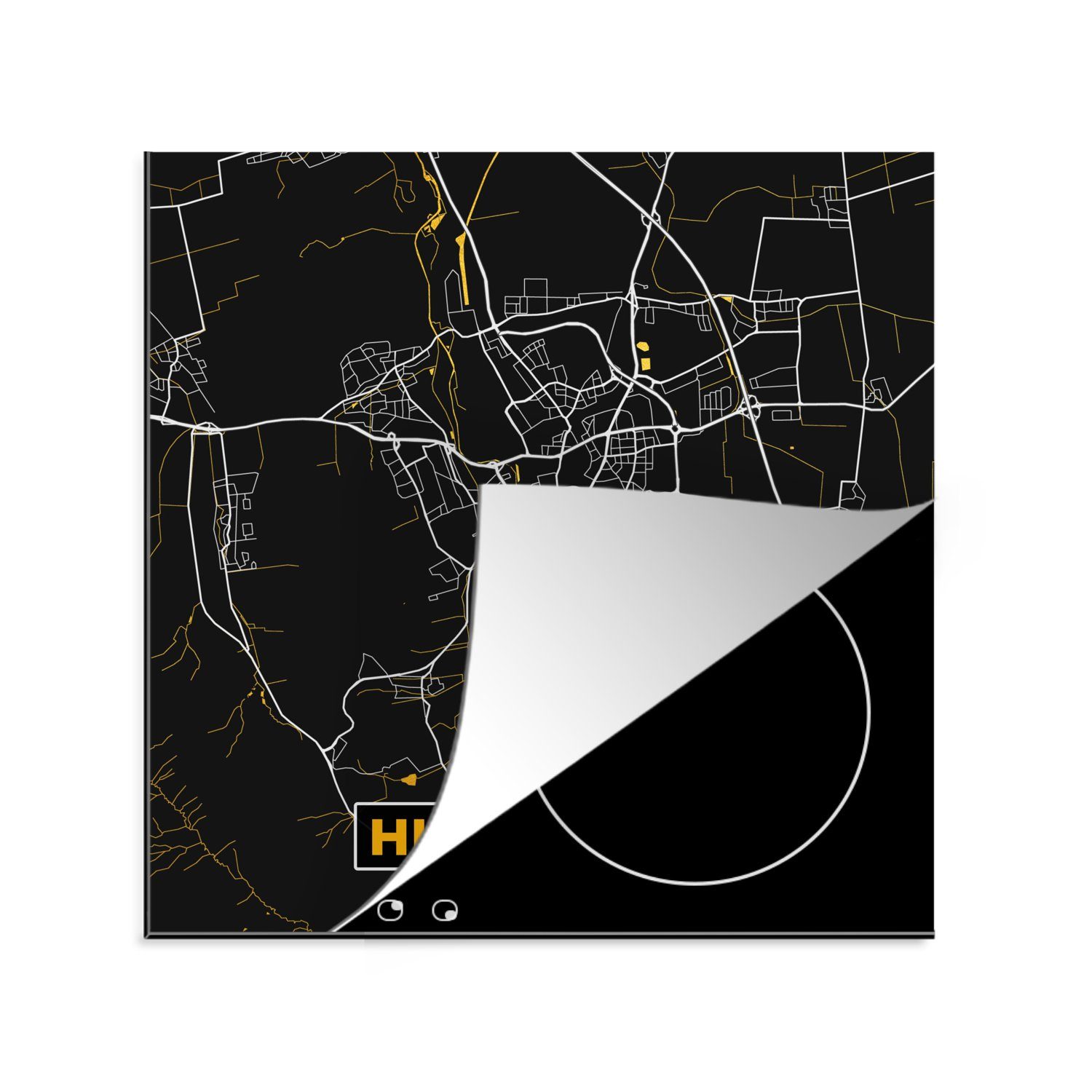 Deutschland, (1 MuchoWow - Vinyl, Arbeitsplatte cm, Stadtplan Karte für Ceranfeldabdeckung, tlg), Hildesheim - Herdblende-/Abdeckplatte 78x78 - küche Gold -