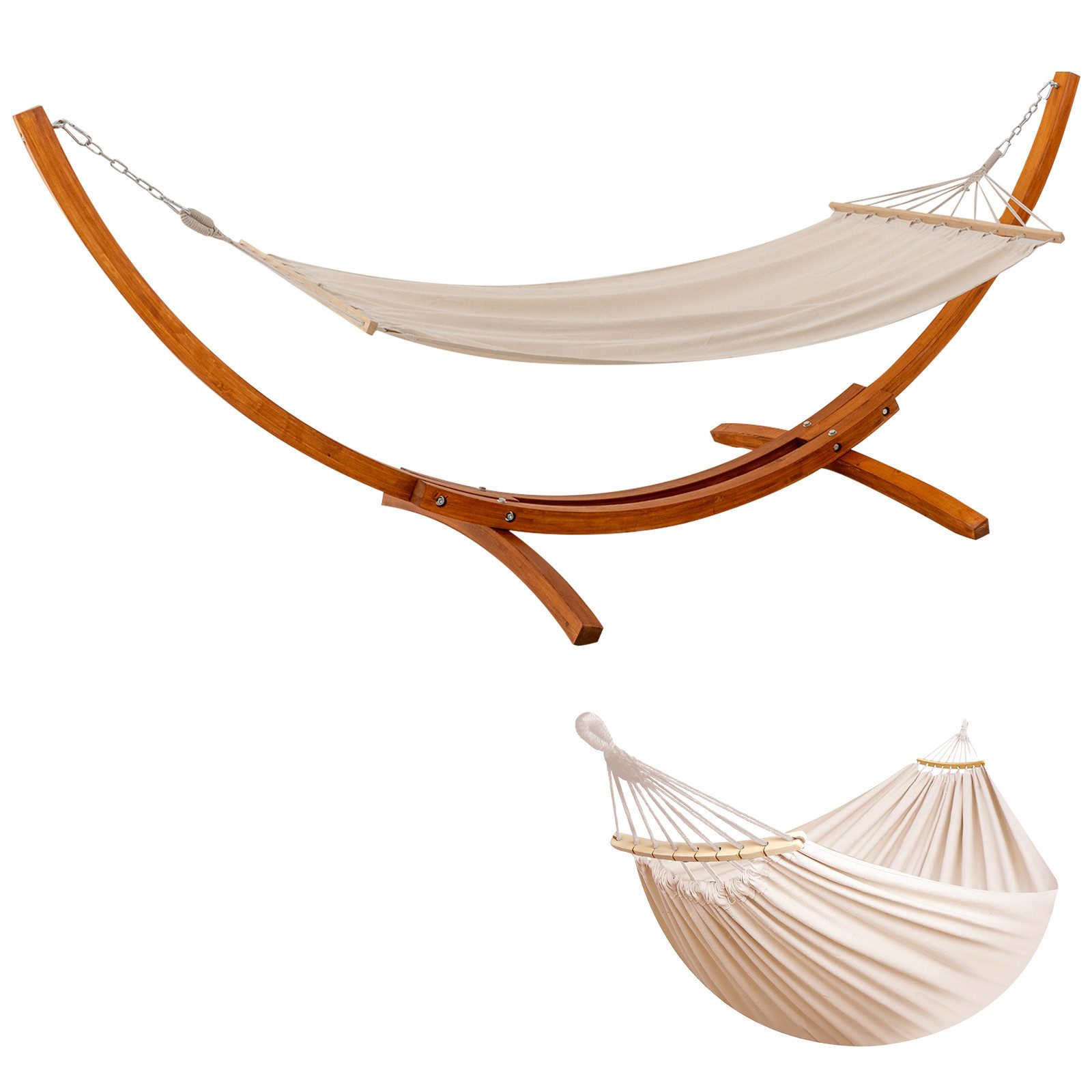 HOMAVO Hängematte mit Gestell, Mit 2 Hängematte, Stabiles Holzgestell, 200kg Belastbarkeit, Maße: 320x120x120 cm, Höhenverstellbar