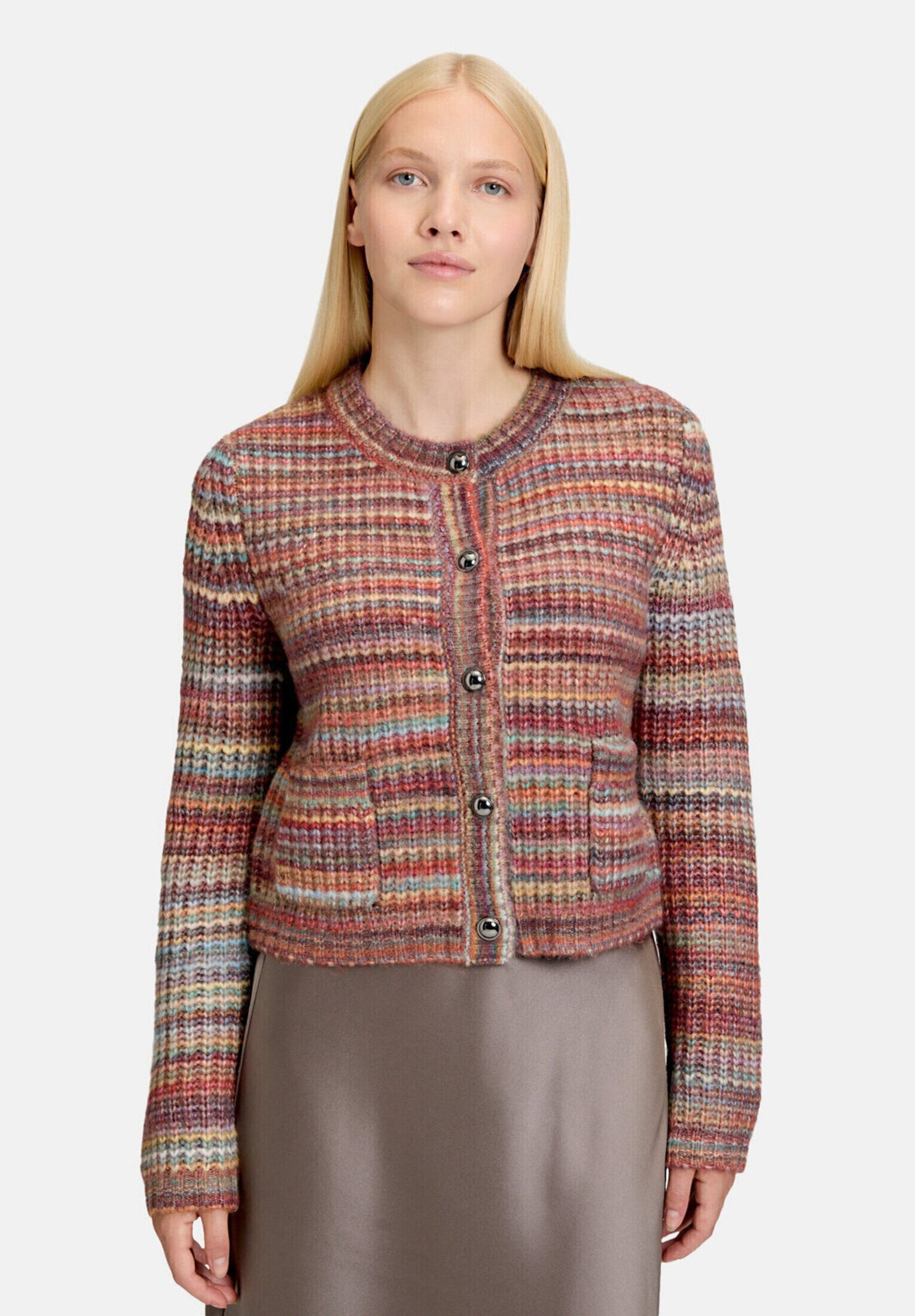 Cartoon Strickjacke Damen mit Rundhalsausschnitt (1-tlg)