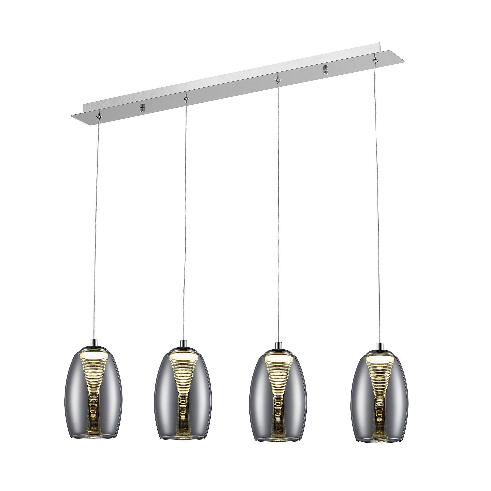 Brilliant Pendelleuchte Metropolis, LED fest integriert, Warmweiß, LED Hängelampe 4flg chrom/rauchglas easyDim