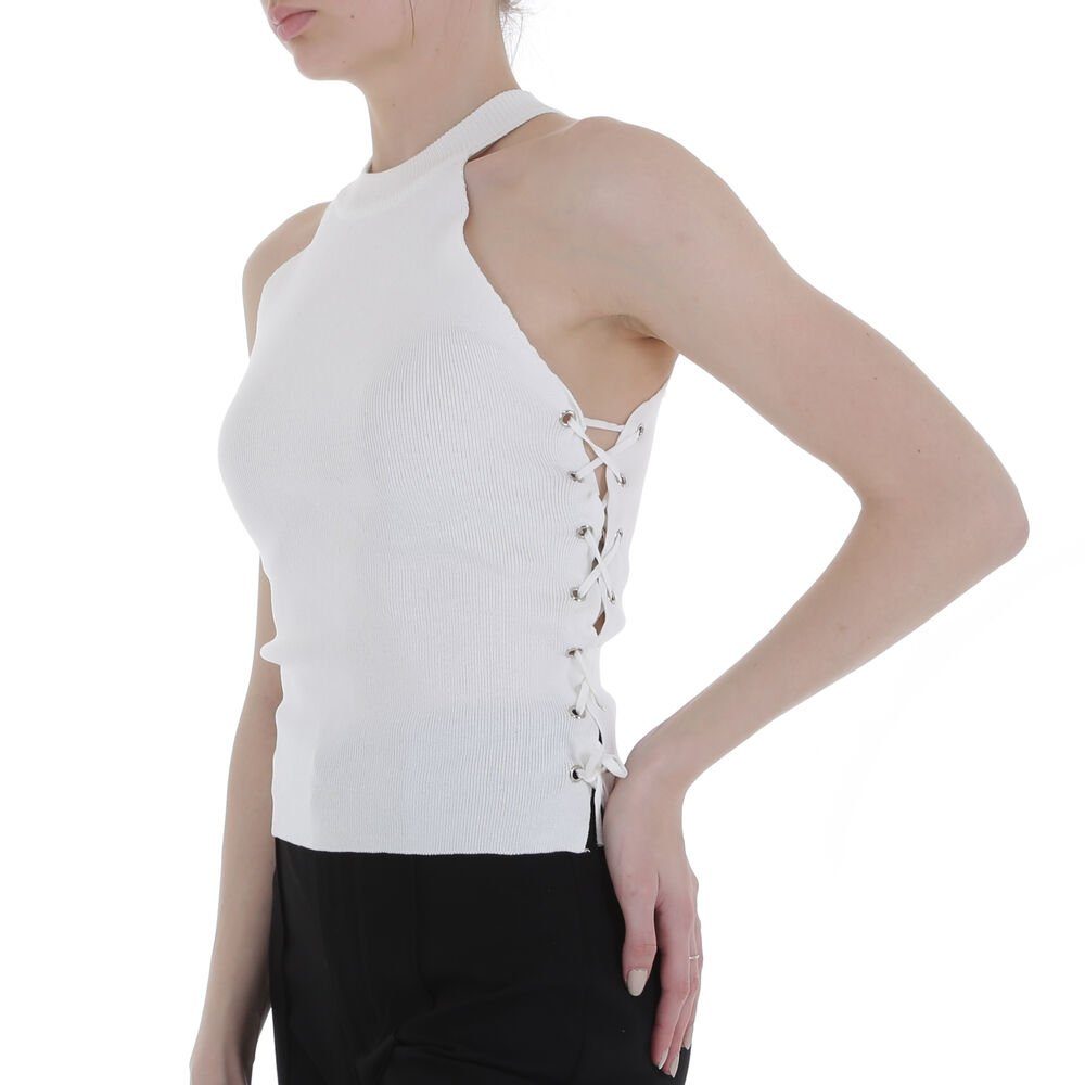 Ital-Design Tanktop Damen Freizeit (80171101) Cold Shoulder Stretch Top in Weiß