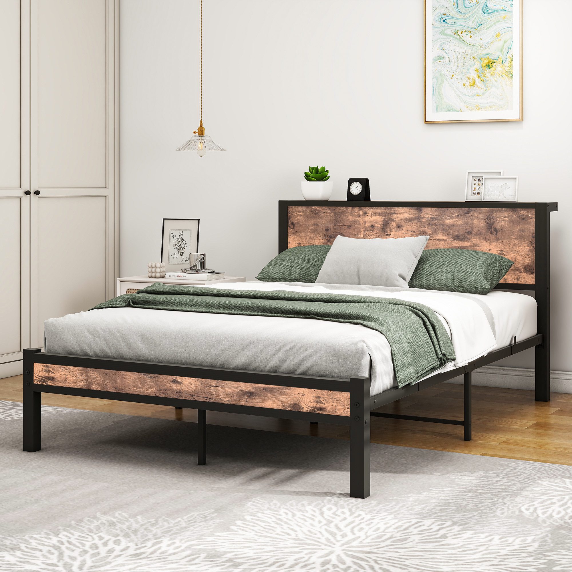 HOMERECOMMEND Metallbett mit MDF-Kopfteil, Lattenrost, modernes Design (1-t günstig online kaufen