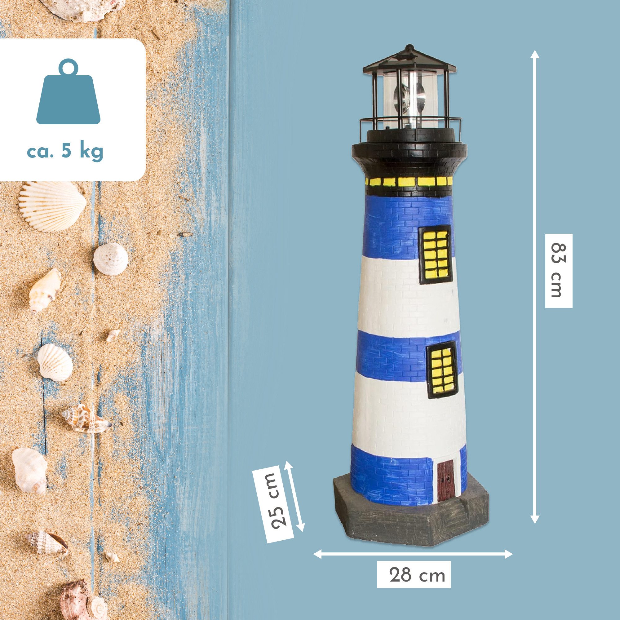 Lemodo LED-Dekofigur Solar-Leuchtturm mit rotierender Leuchte, 37 oder 83 cm hoch – Bild 2 von 5