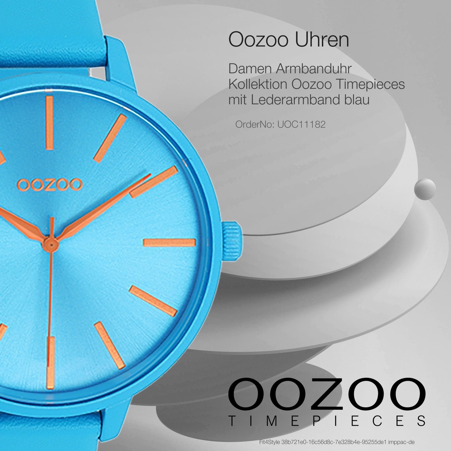 Quarzuhr Timepieces Armbanduhr Damen Lederarmband, 42mm) Oozoo rund, Damenuhr (ca. Fashion-Style OOZOO groß Analog,