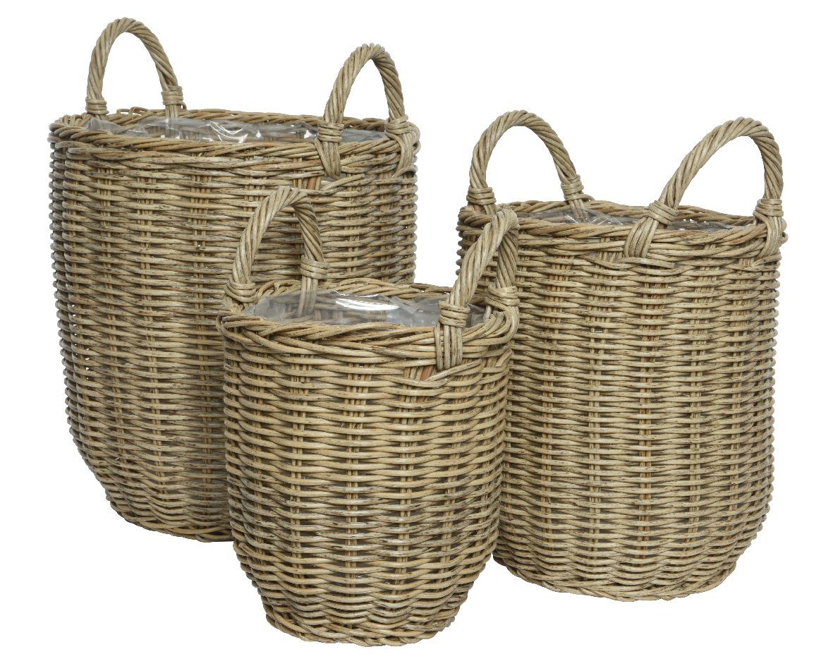 Kaemingk Blumentopf, Blumentopf Outdoor geflochten Weide D. 24-34cm natur braun 3er Set