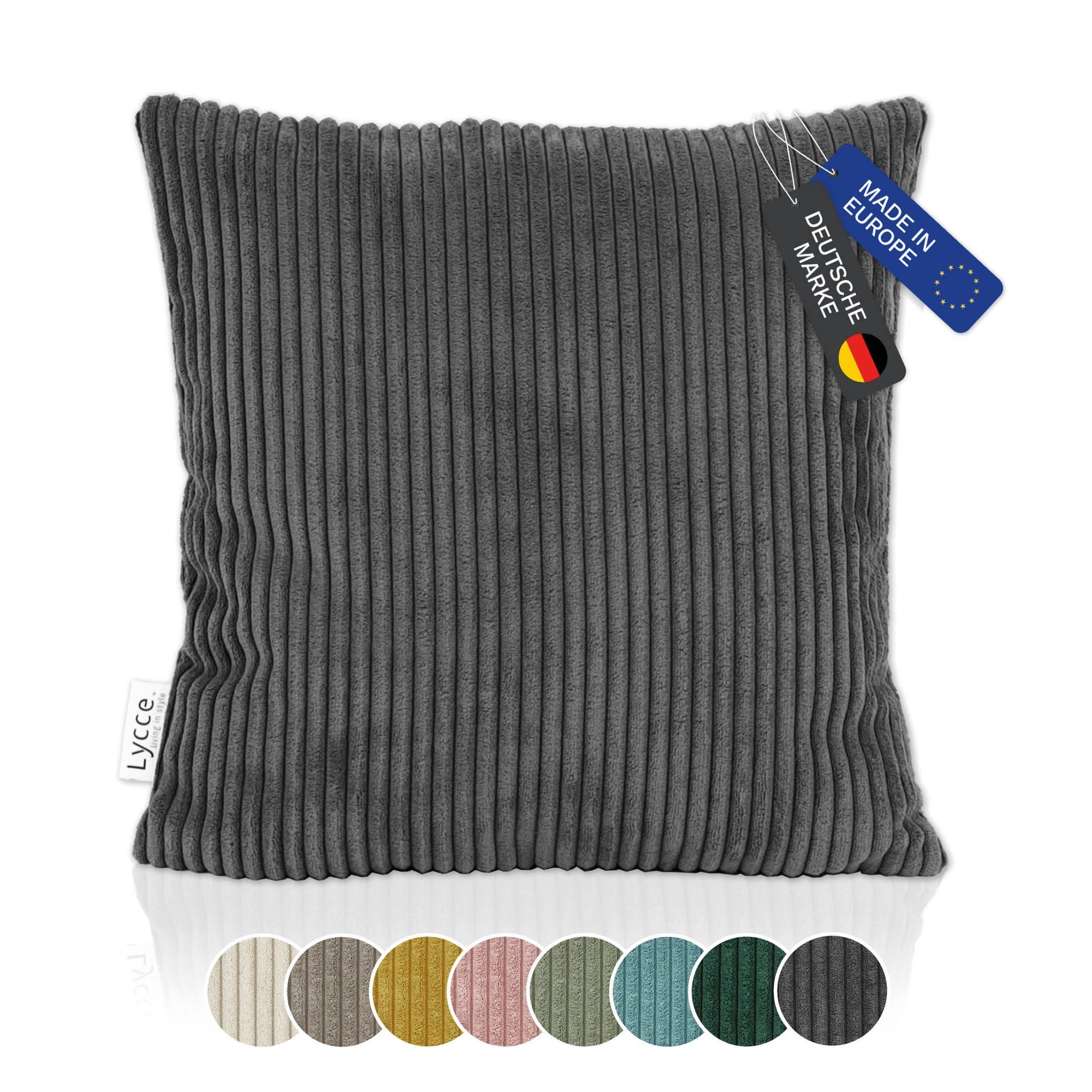 Lycce Dekokissen Kissenbezug aus trendigem Cordstoff (40x40cm), dunkelgrau