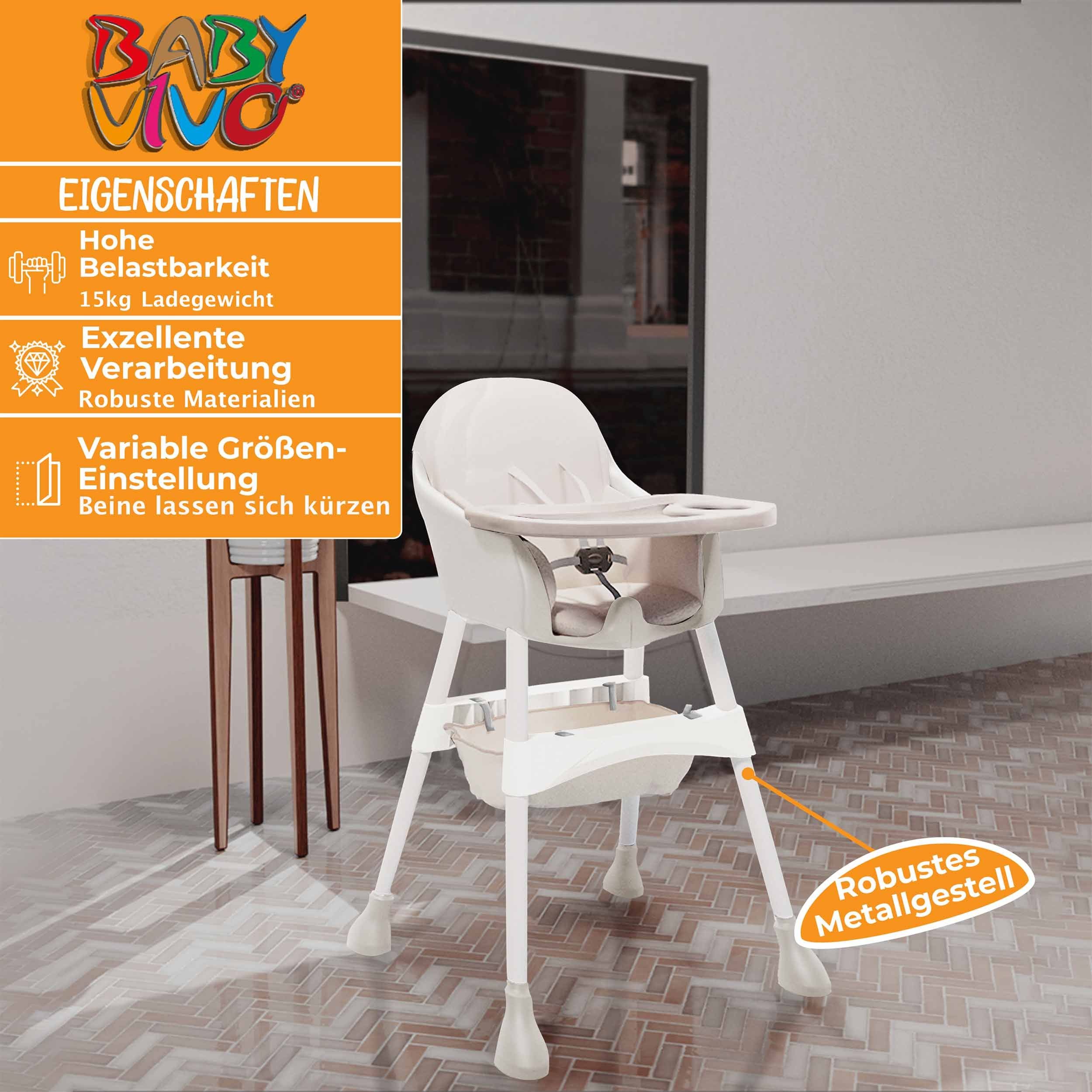 Baby Vivo Hochstuhl Design 2in1 Kinderhochstuhl - Oscar in Beige