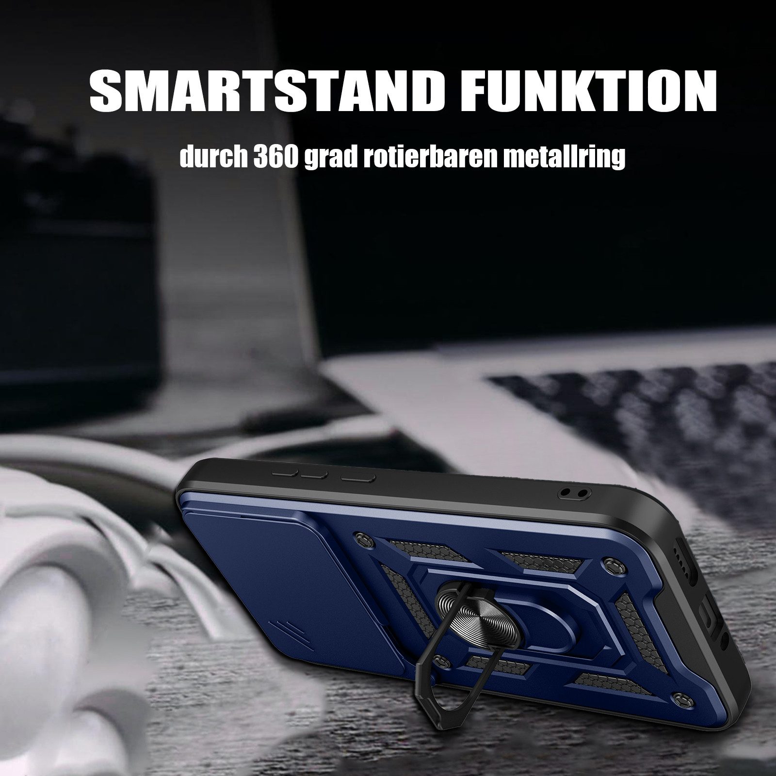 betterfon Handyhülle für Xiaomi Modelle Hülle mit Kameraschutz Ringhalter, Outdoorhülle mit Smartstand Kameraschutz und Silikonkern – Bild 4 von 5