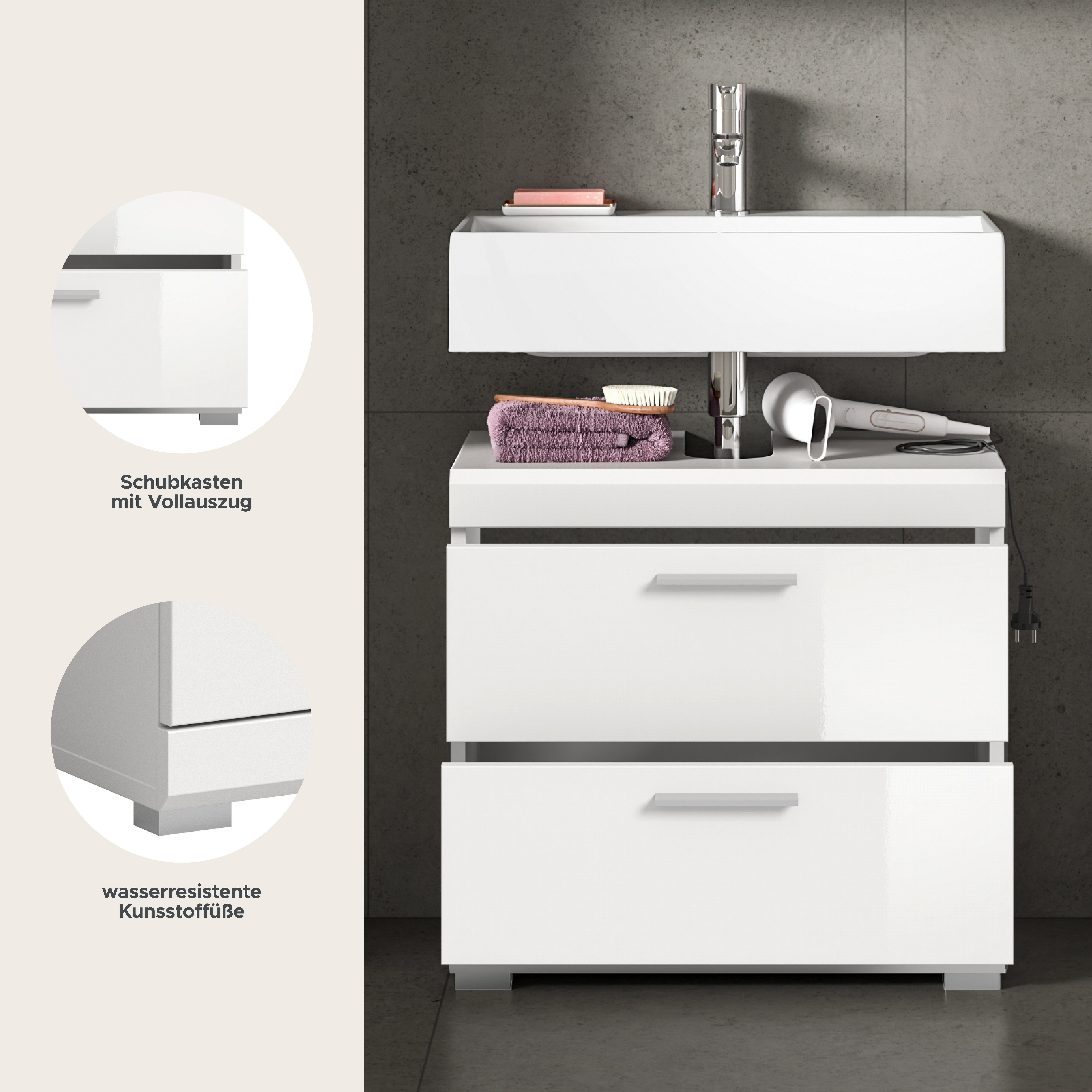 furnling Waschbeckenunterschrank Scott 2 Schubladen, Badmöbel, Badschrank, günstig online kaufen