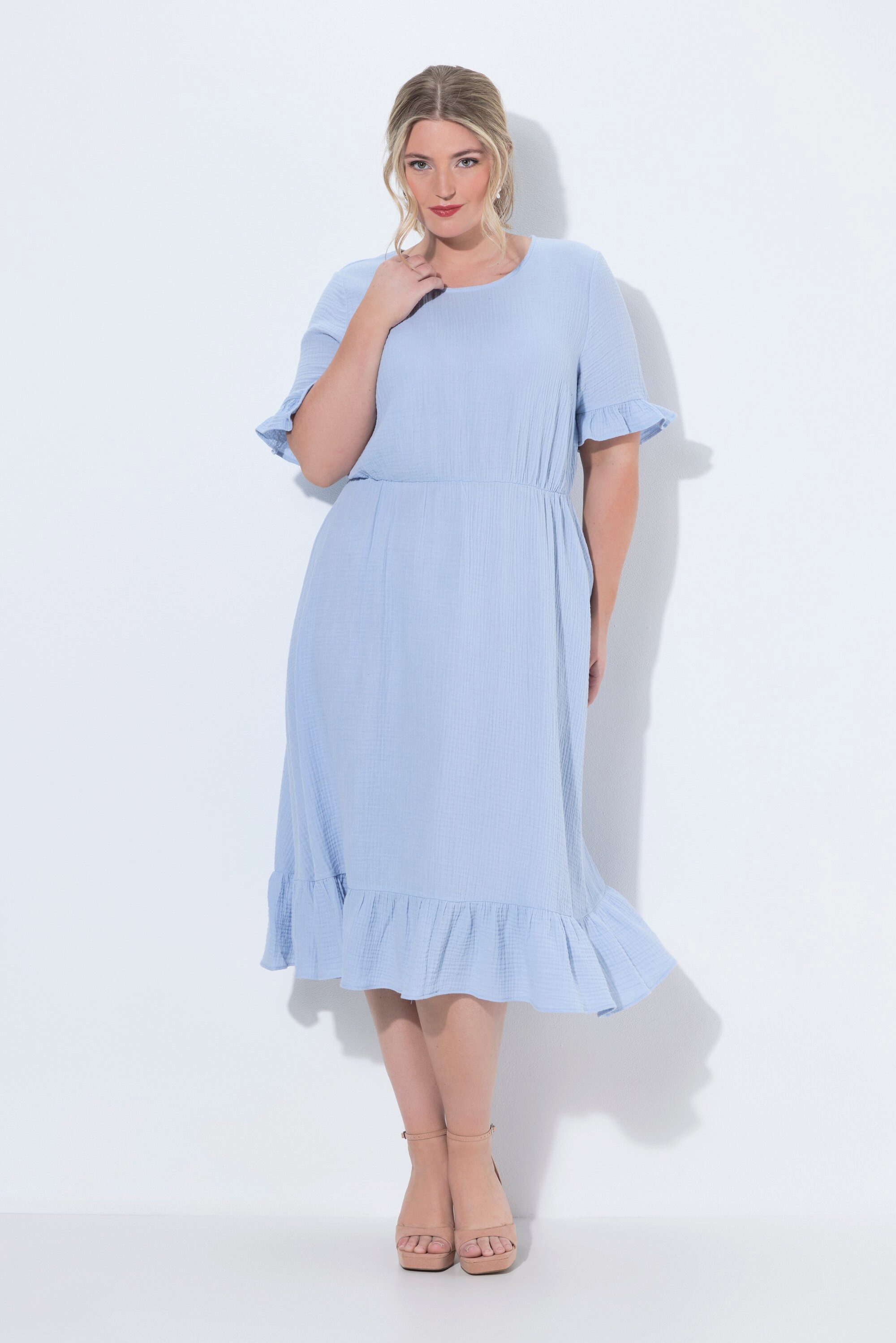MIAMODA Midikleid Musselinkleid Midilänge Volants Halbarm