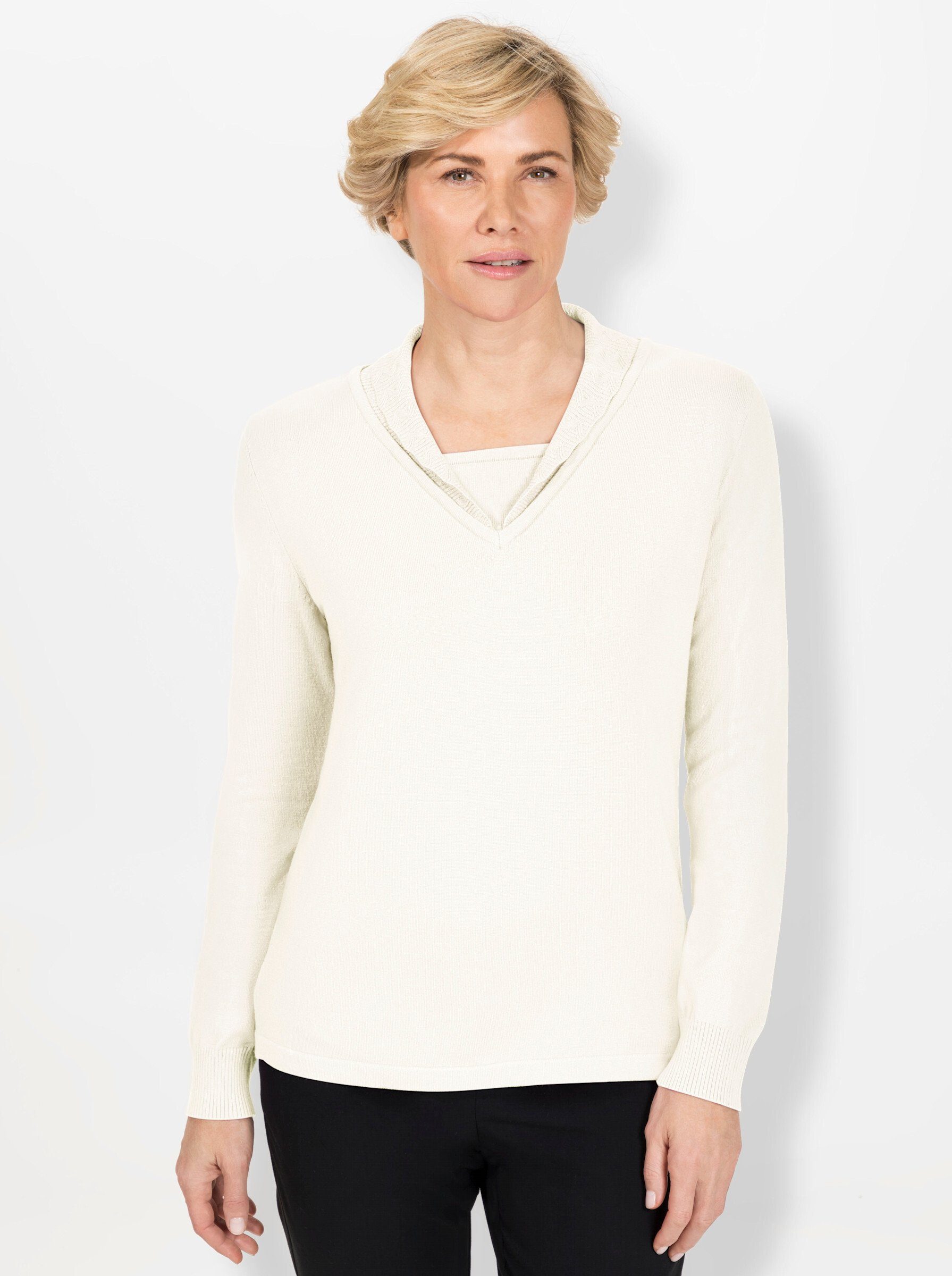 WITT WEIDEN Strickpullover ecru | V-Pullover