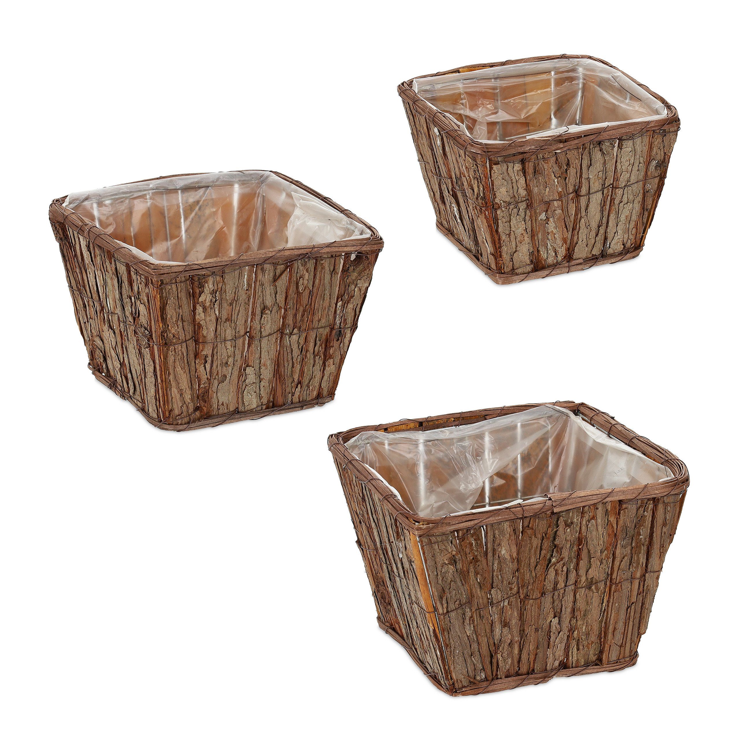 Blumentopf Holz relaxdays Eckiges aus 3er Blumentopf Set