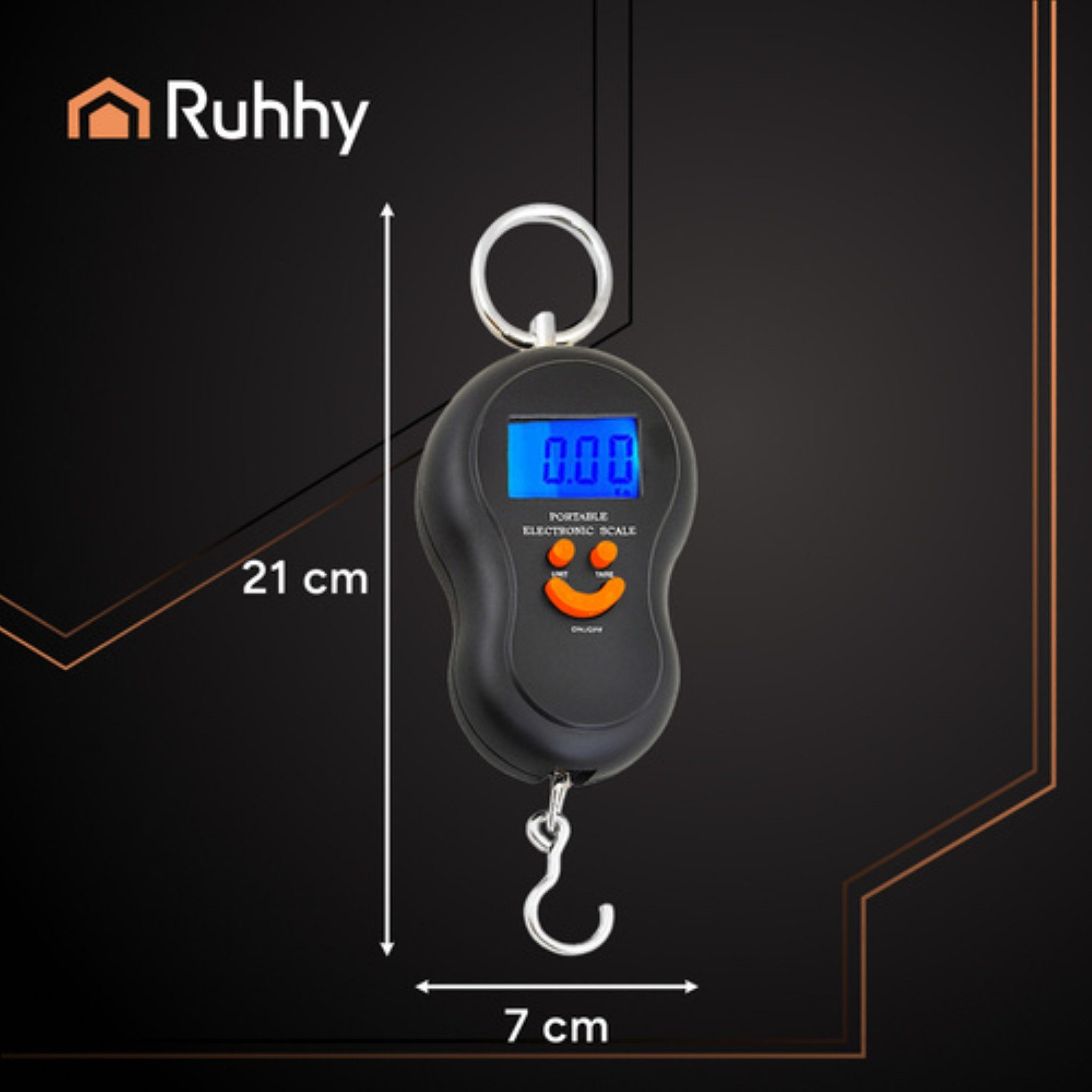 Ruhhy Kofferwaage Digitale Hakenwaage bis 50 kg mit LCD-Display, Tara & Hold-Funktion, Tragkraft 50 kg, (Einzelgerät digitale Hakenwaage mit Einheitenwechsel und HOLD-Funktion), Hakenwaage mit LCD-Display, Tara, HOLD-Funktion, 50 kg Tragkraft