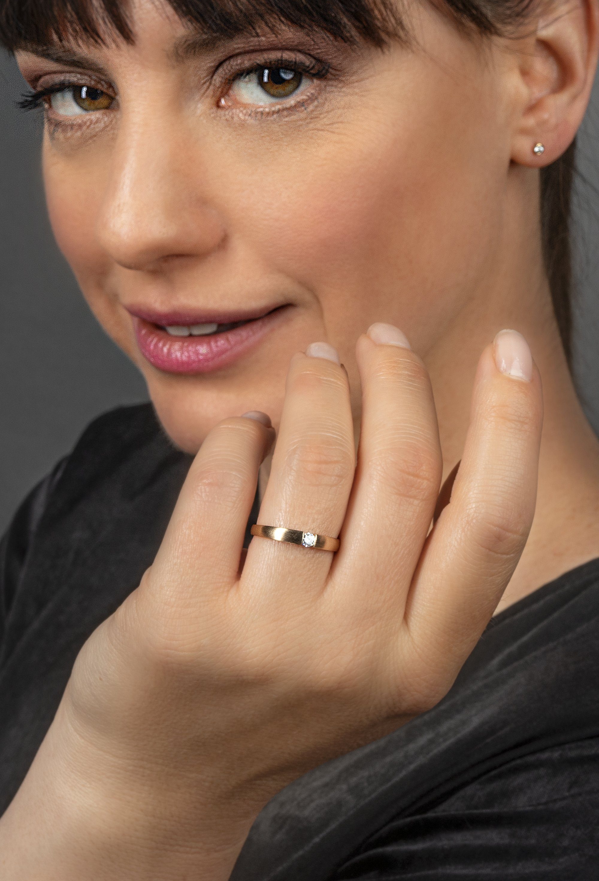 Diamant Schmuck Brillant ONE Ring aus Gelbgold, Diamantring 0,03 585 Gold ELEMENT ct Damen