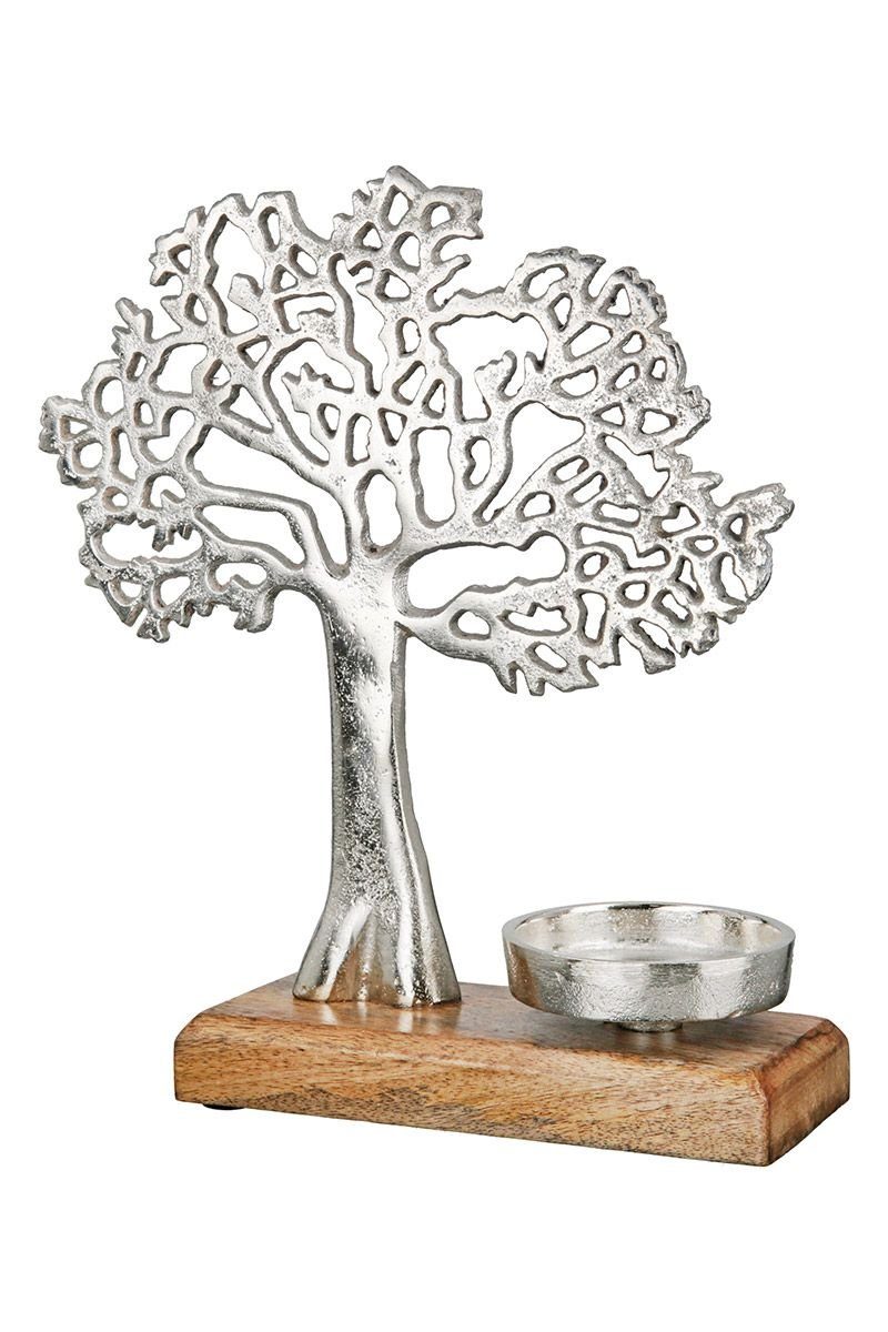 – 2er Set Aluminium Mangoho Dekoobjekt 'Baum' mit GILDE Silberfarbenes Teelichtleuchter