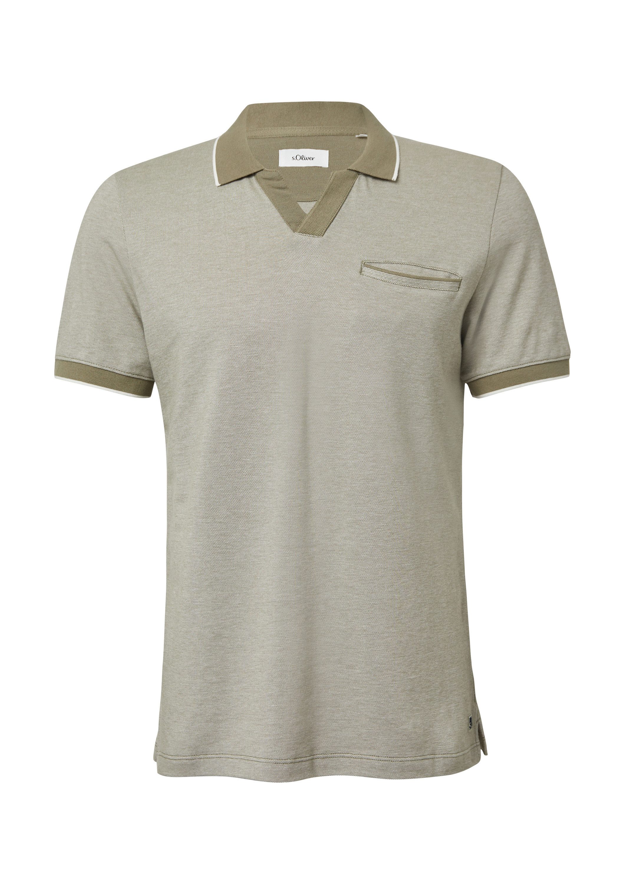 s.Oliver Kurzarmshirt Polo-Shirt Poloshirt aus zweifarbigem Piqué mit Brust günstig online kaufen