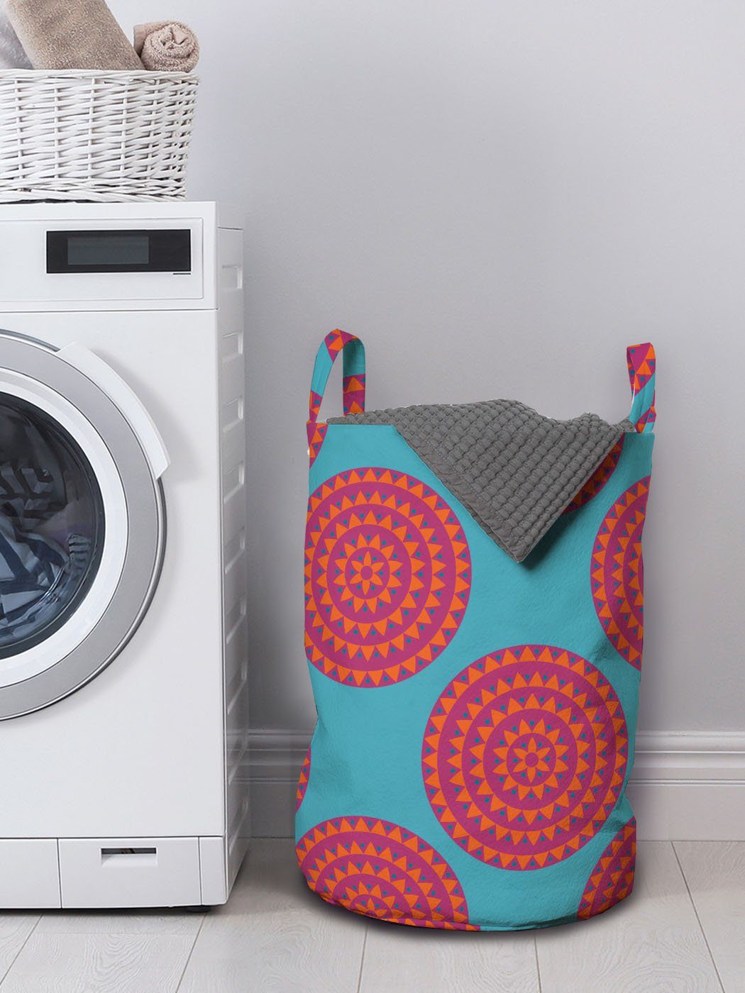 Kreis-Punkte Kunst Jahrgang mit Griffen Wäschesäckchen Kordelzugverschluss Waschsalons, Wäschekorb Abakuhaus Triangles für