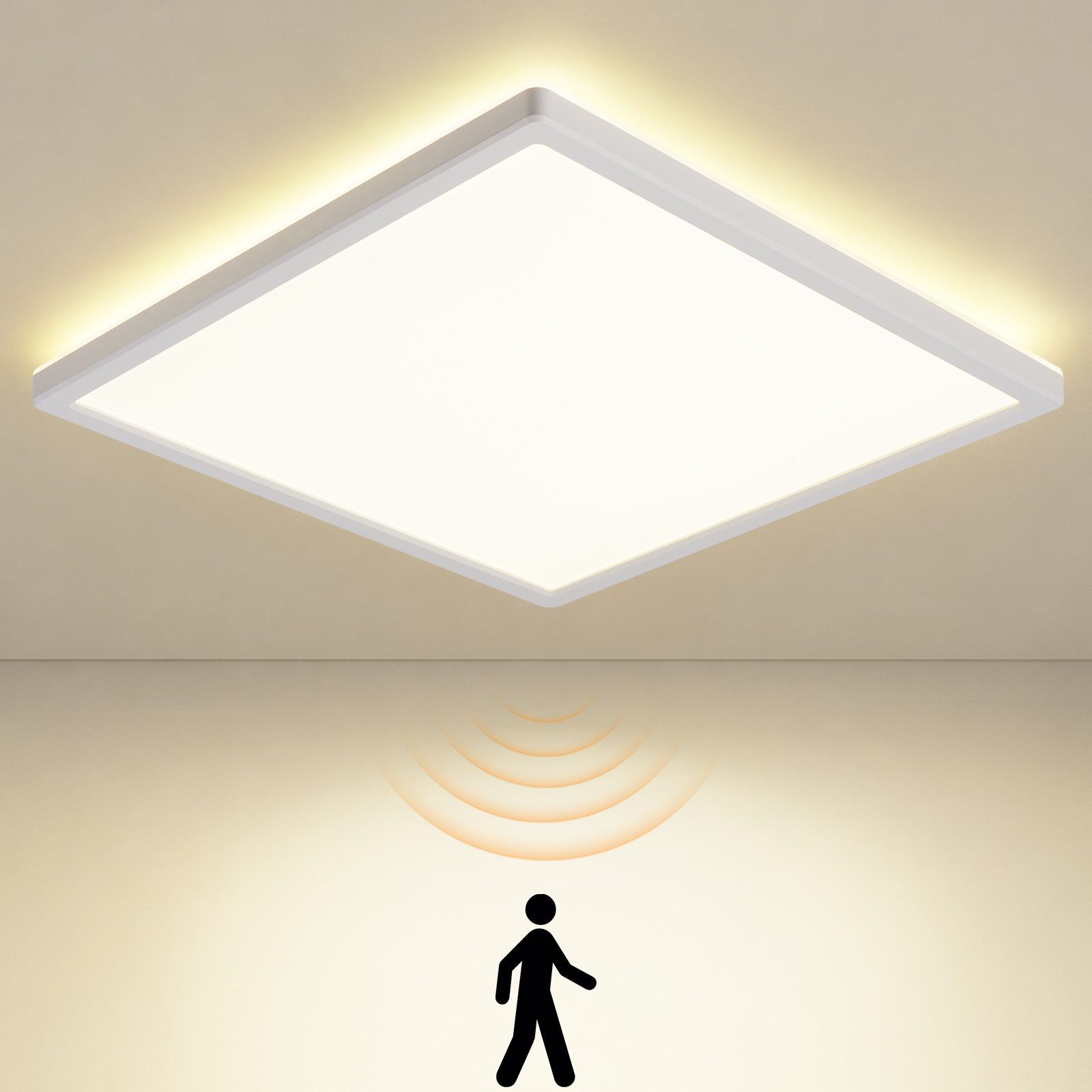 Nettlife LED Deckenleuchte Bewegungsmelder für Innen 18W 1900lm Deckenleuchte flach 4000K ⌀29 cm, LED fest integriert, Radar-Bewegungsmelder erfasst auch reglose Personen für Flur Keller