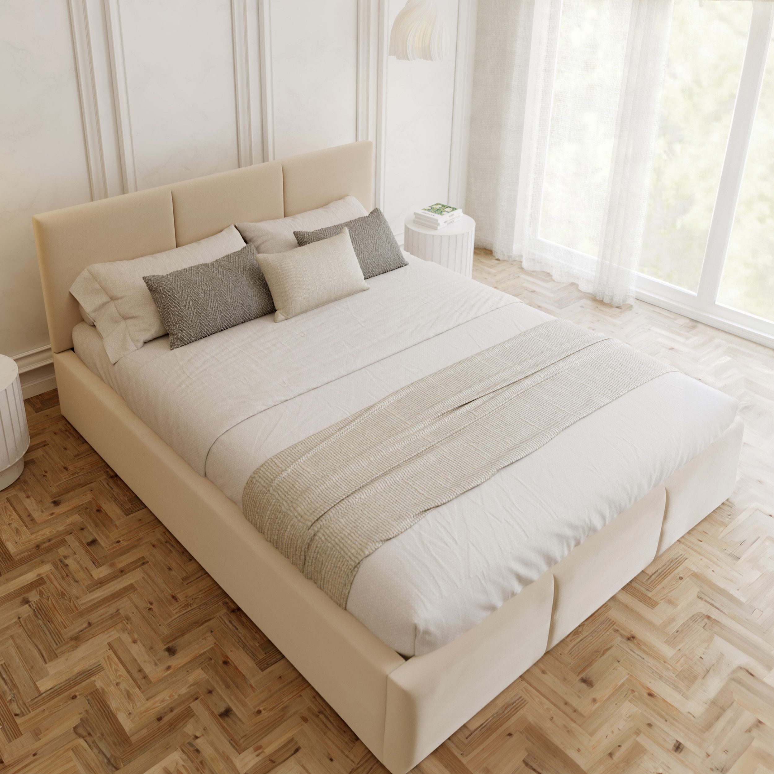 FDM Polsterbett BELORA modern mit Bettkasten MADE IN EU - mit Trinity Velours Bezug (verfügbar 90x200 120x200 140x200 160x200 180x200cm, Bettrahmen, Bett, mit großen gepolsterten Kopfteil, mit Bettkasten zum aufklappen), Hebbarer Metallrahmen, Bettkasten, mit/ohne Matratze