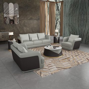 JVmoebel Wohnzimmer-Set, Ledersofa Couch Wohnlandschaft 3 2 1 Sitzer Garnitur Design Modern