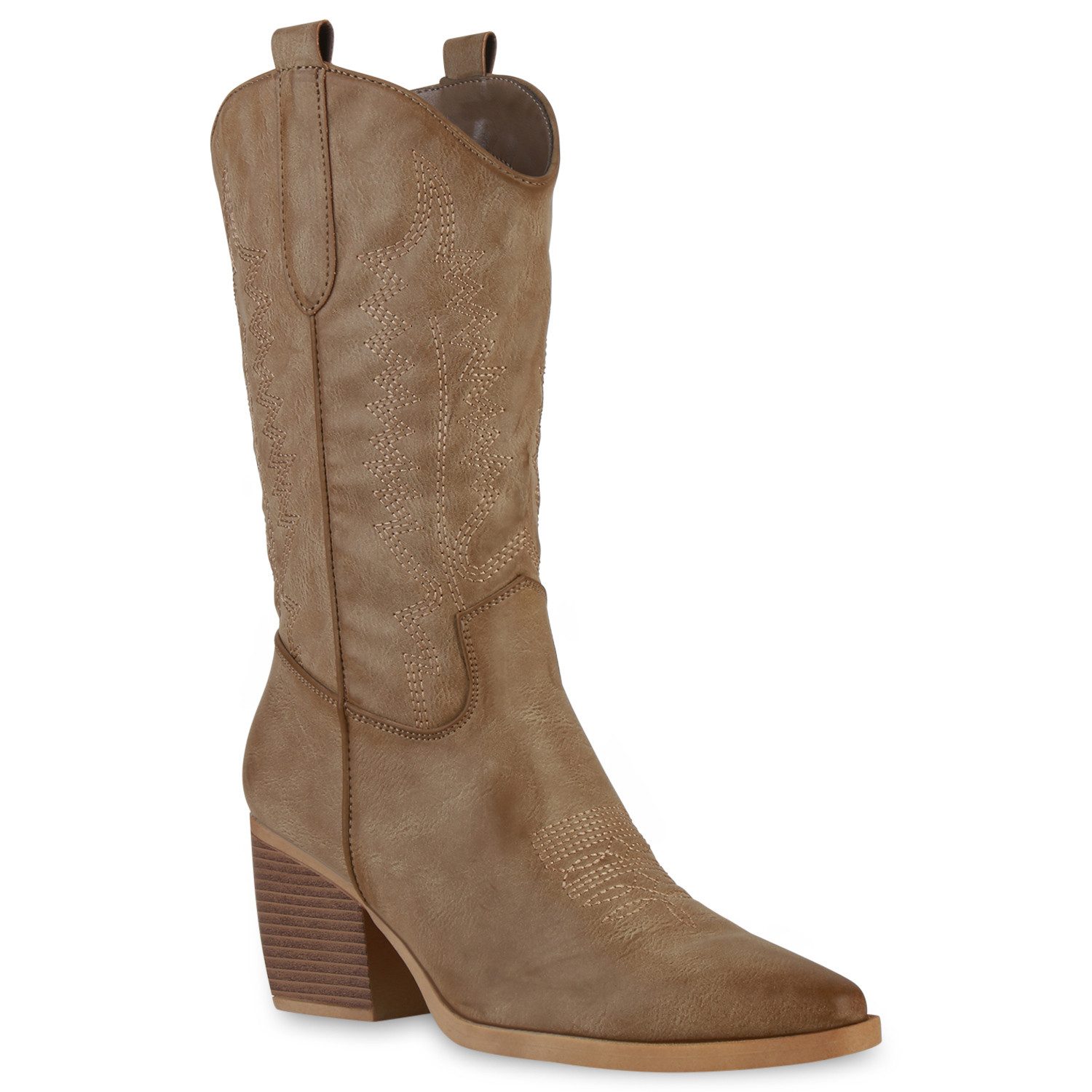 VAN HILL 838384 Cowboystiefel Damen Stiefel Cowboystiefel Holzoptikabsatz Stickereien