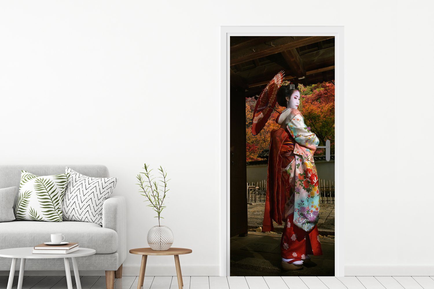 (1 Tür, bedruckt, Türtapete Türaufkleber, in Gion 75x205 MuchoWow Japan, St), Fototapete Geisha Matt, für in cm