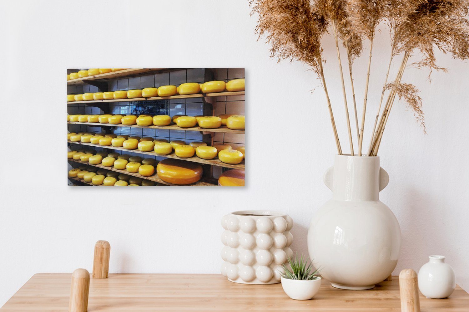 OneMillionCanvasses® Leinwandbild Käse Gouda, - cm Aufhängefertig, Gelb Wanddeko, (1 - St), Wandbild 30x20 Leinwandbilder