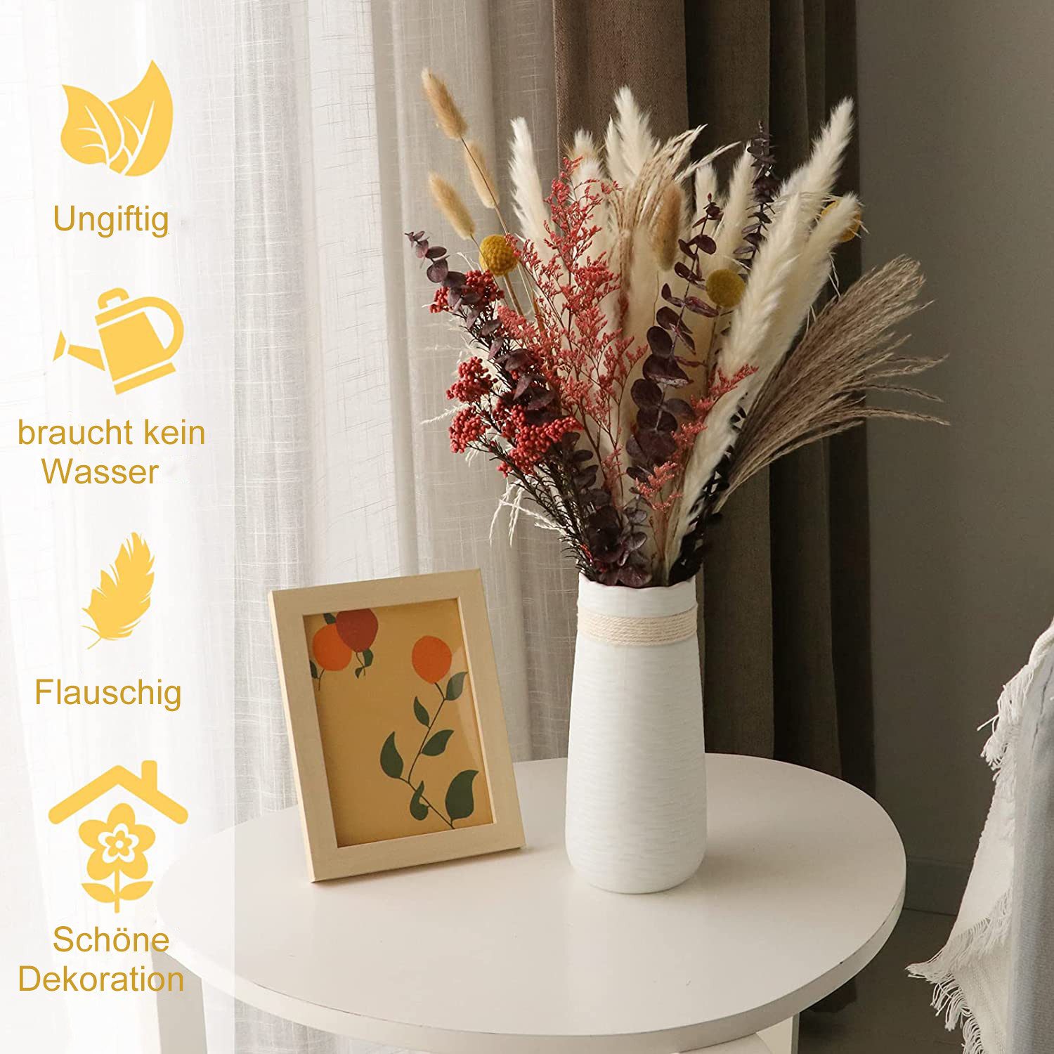 Trockenblume Pampasgras Trockenblumen,43 Stück Getrocknete Pampasgras-Dekoration Flauschige Getrocknete Blumen, ibettertec, Getrocknete Blumenarrangements für Zuhause, Hochzeit, Tischdekoration