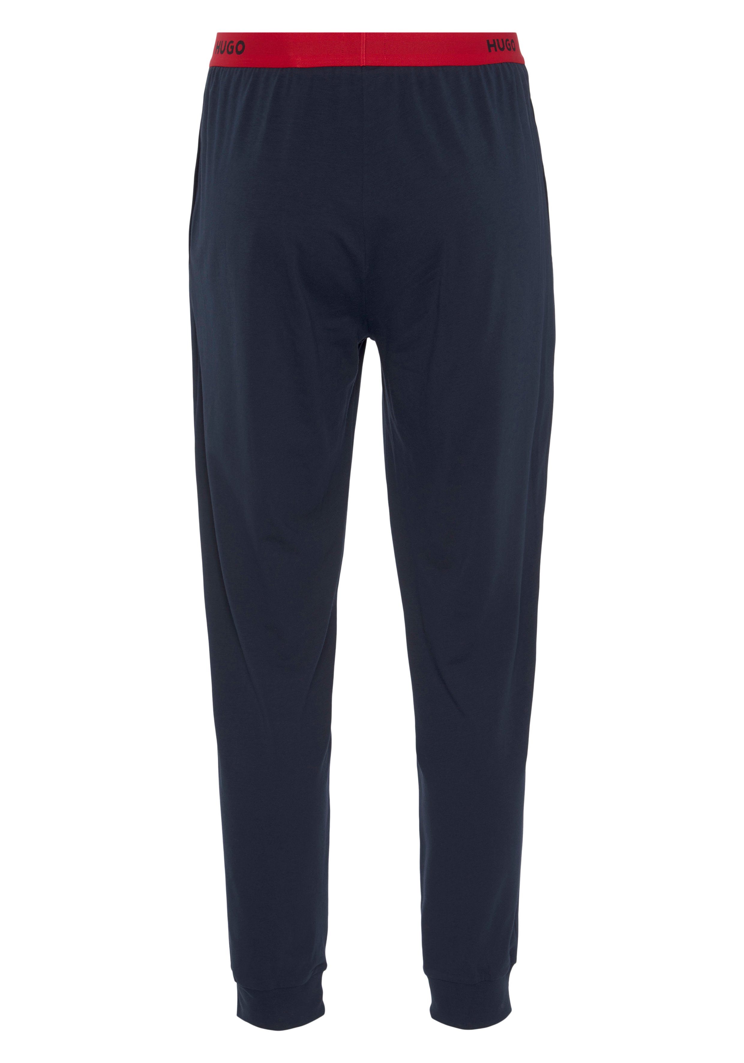 HUGO Pyjamahose Linked Dark Pants Blue405 Logo-Elastikbund kontrastfarbenen mit