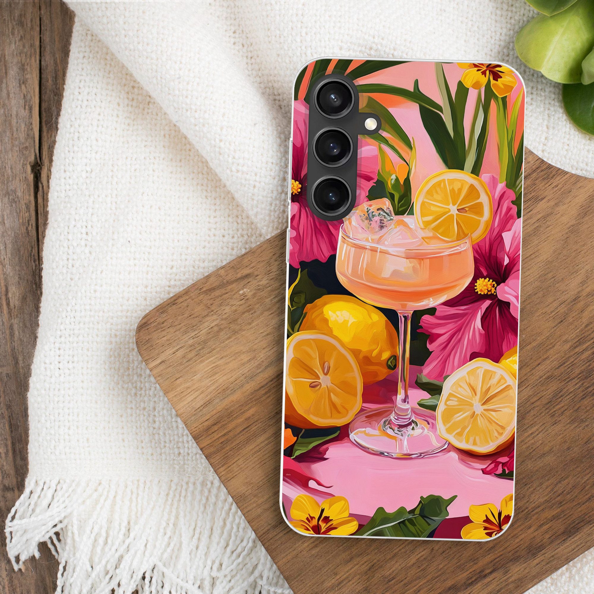 MuchoWow Handyhülle für Samsung Galaxy S23 FE Getränk - Blumen - Gelb