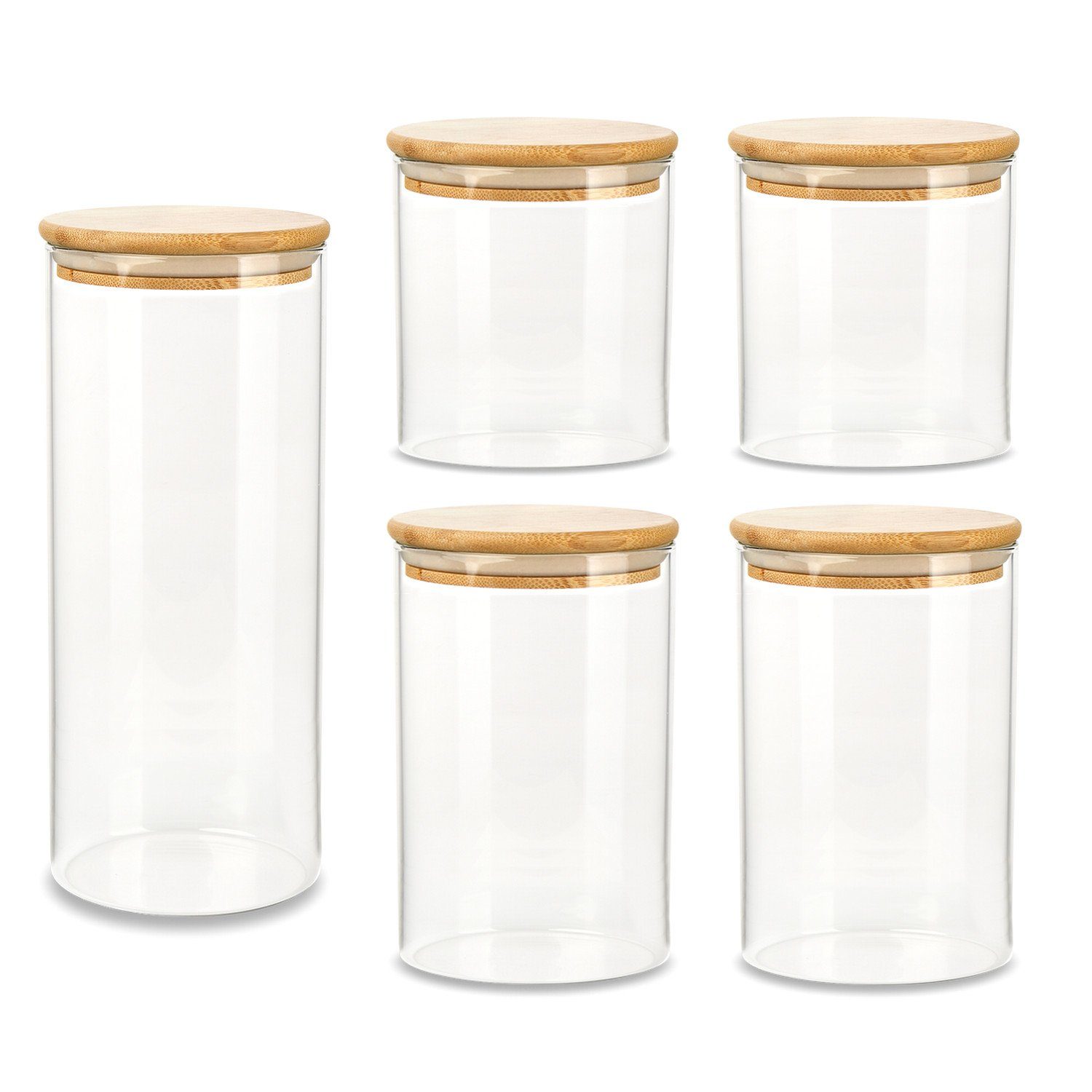 Schramm® Aufbewahrungsglas Vorratsdosen 5-tlg. Deckel Vorratsgläser verschiedenen luftdicht 5 Set Schramm mit Größen stapelbar Bambus Vorratsglas in Vorratsglas