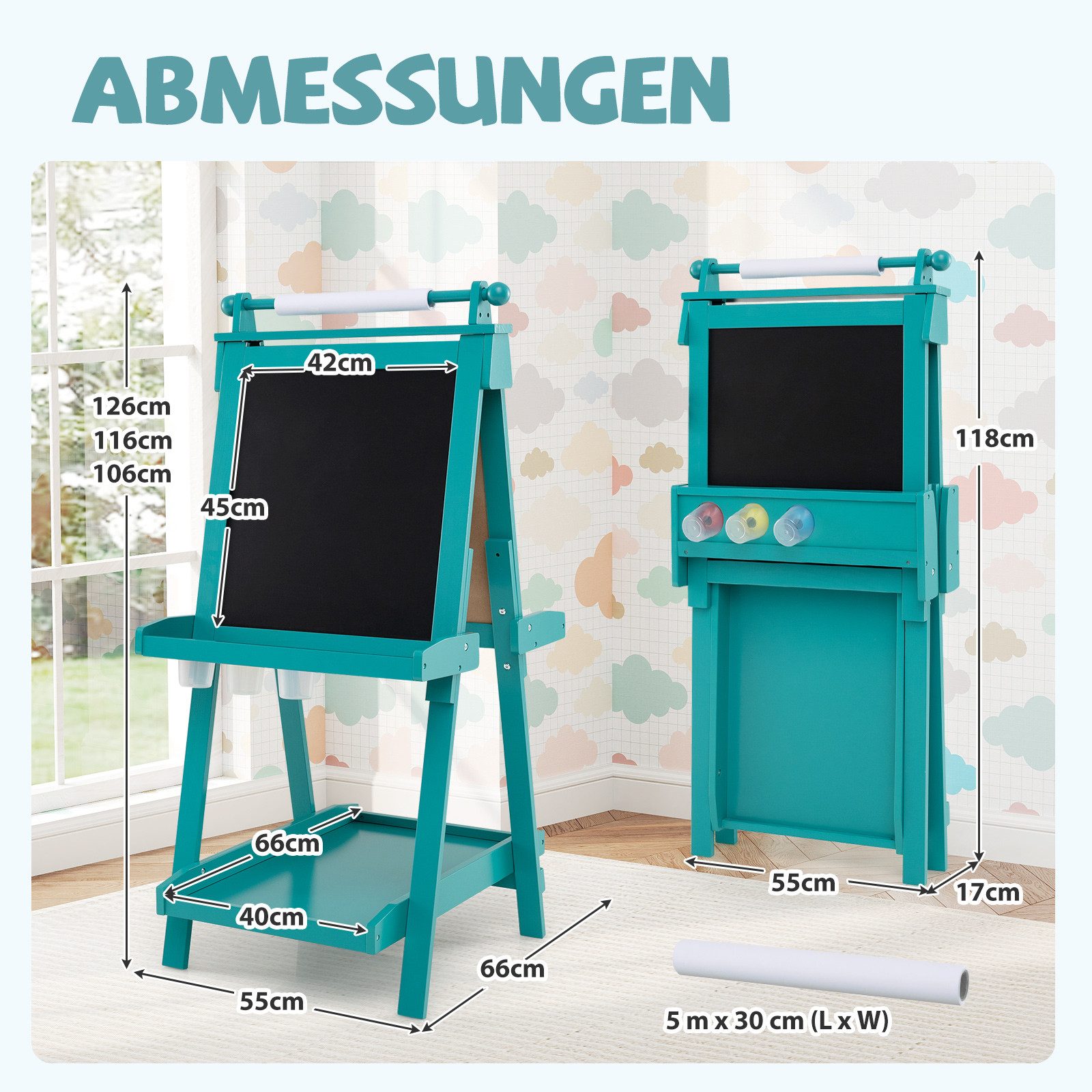 COSTWAY Standtafel, mit Whiteboard & Magnetischer Tafel, Klappbare