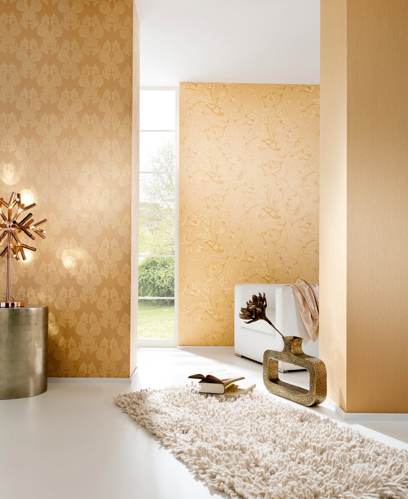 A.S. Création Architects Paper Tessuto, Textiltapete Barock, Floral floral, Blumen samtig, orange/beige Tapete