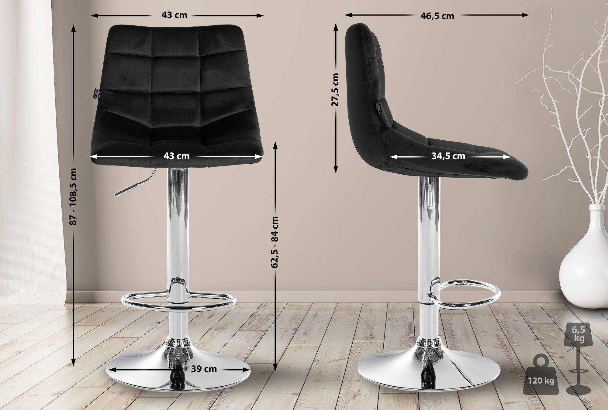 CLP Barhocker Jerry Samt (2er Set, 2 St., 2er), höhenverstellbarer und dreh günstig online kaufen