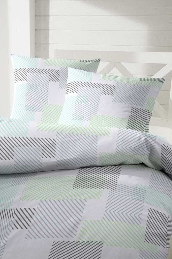 H.G. Hahn Haustextilien Bettwäsche Hahn Polycotton Bettwäsche Grün Türkis Karo, Baumwolle, 2 teilig