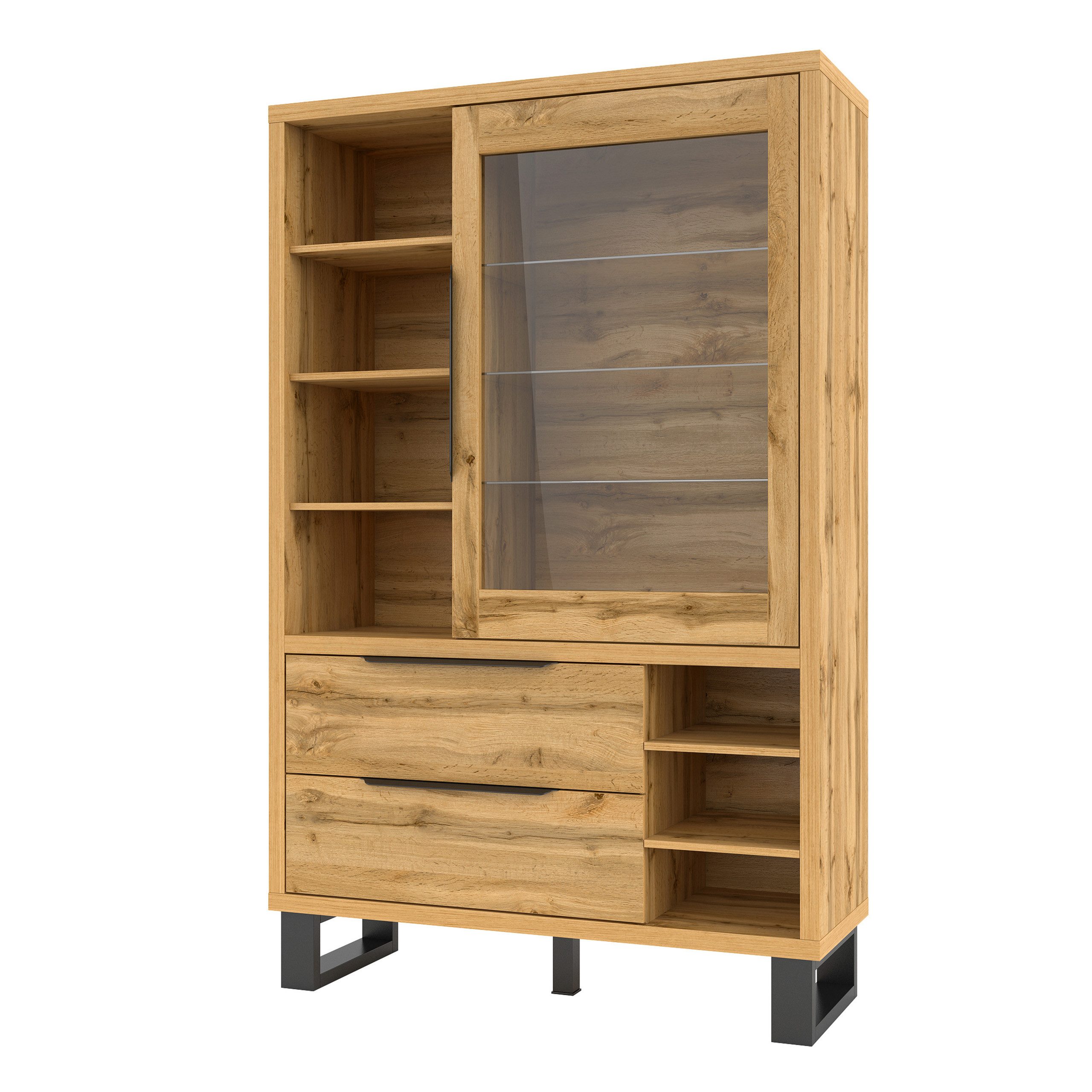 Masseno Glasvitrine Vitrinenschrank HALENZA 190 x 120 cm braun
