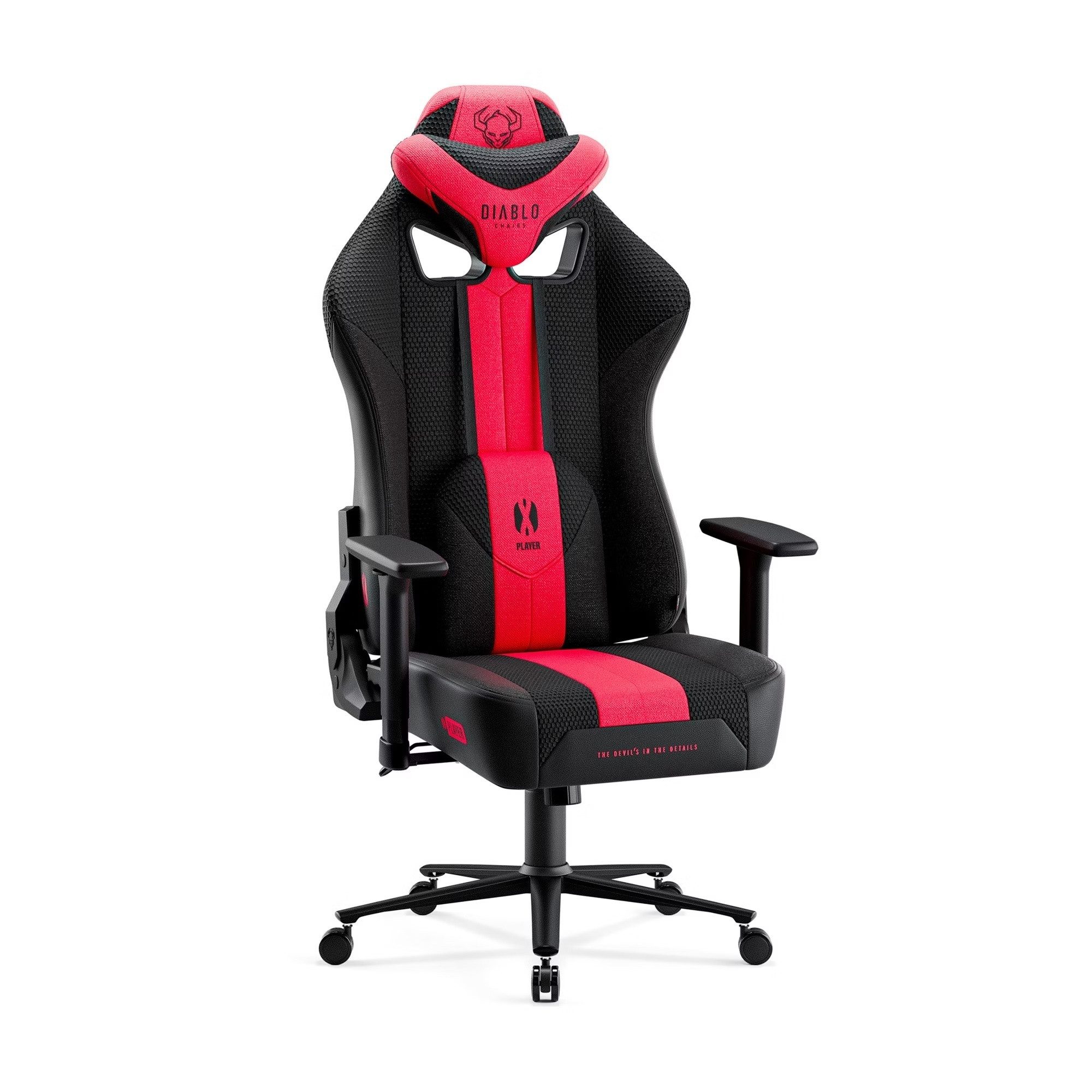 DIABLO CHAIRS Gaming-Stuhl X-Player 2.0 Stoff ergonomisch Honeycomb TiltTech 3D-Armlehnen (TiltTech System, Honeycomb, 3D-Armlehnen, 3 Größen: S/L/XL), Kopfstütze Lendenkissen Wippfunktion Metallbasis