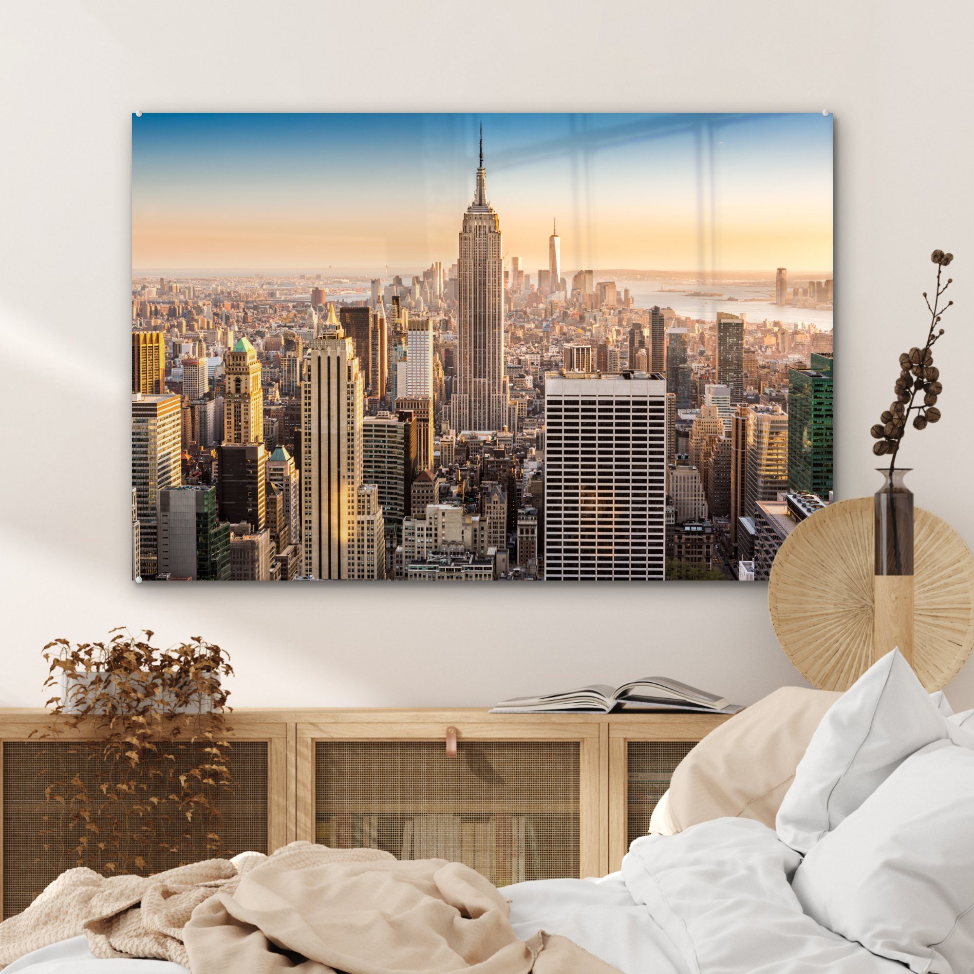 MuchoWow Acrylglasbild New York Skyline, Schlafzimmer - & St), Wohnzimmer (1 Acrylglasbilder Nebel 