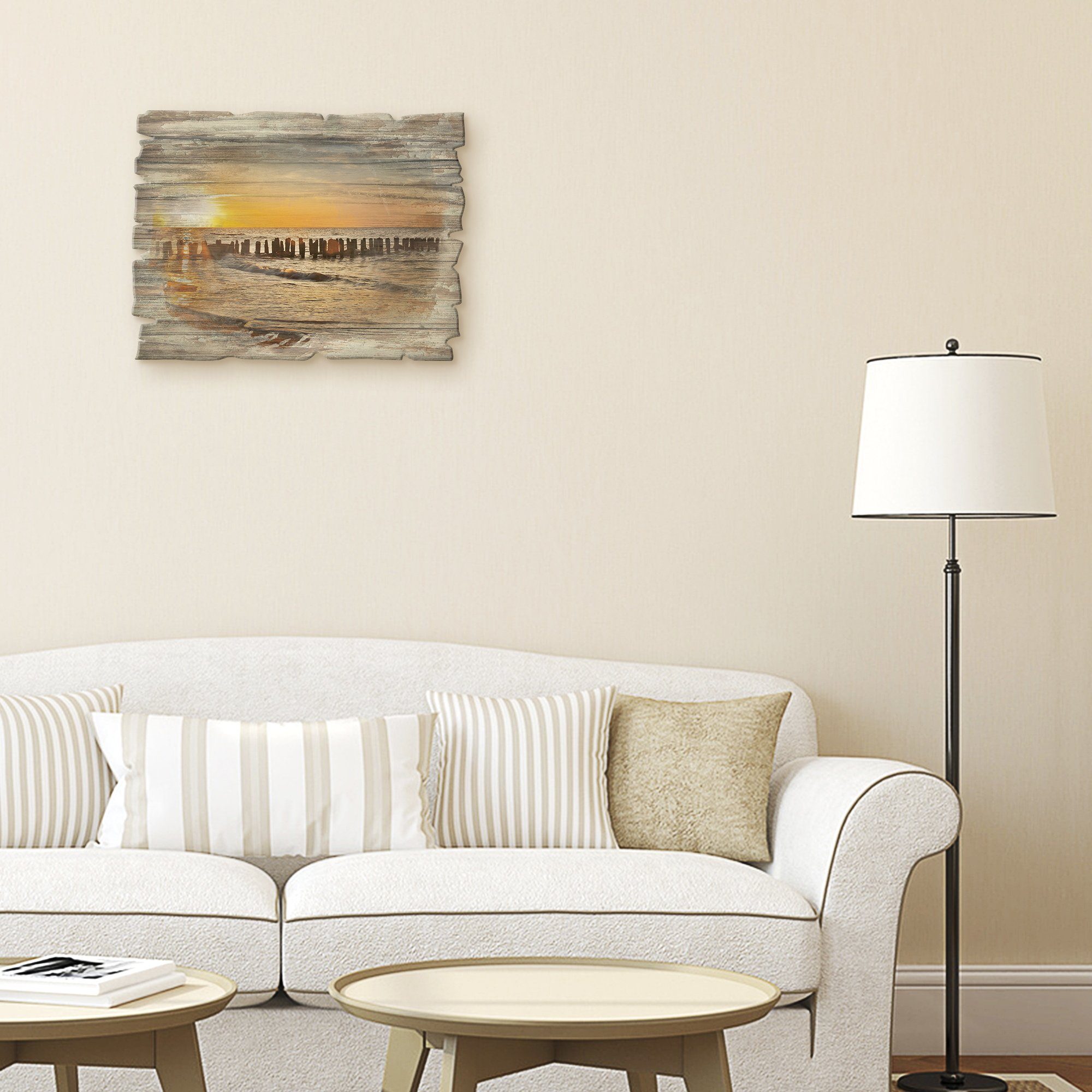 Artland Holzbild Schöner Sonnenuntergang am Strand, Strand (1 St) günstig online kaufen