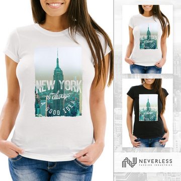 Neverless Print-Shirt Damen T-Shirt New York Skyline Foto Print Slim Fit Neverless® mit Print