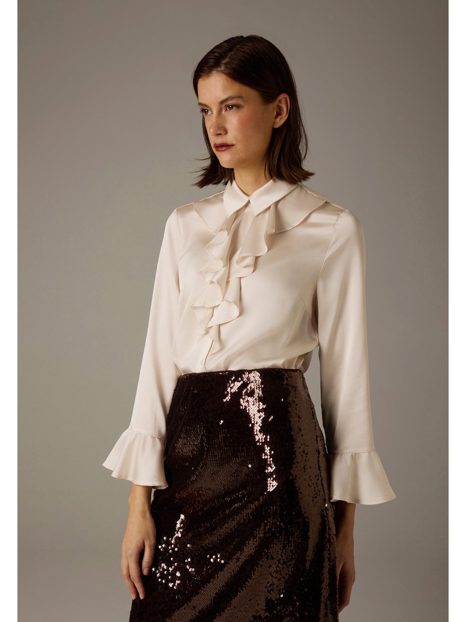 MORE&MORE Langarmbluse elegante Satinbluse, Rüschen günstig online kaufen