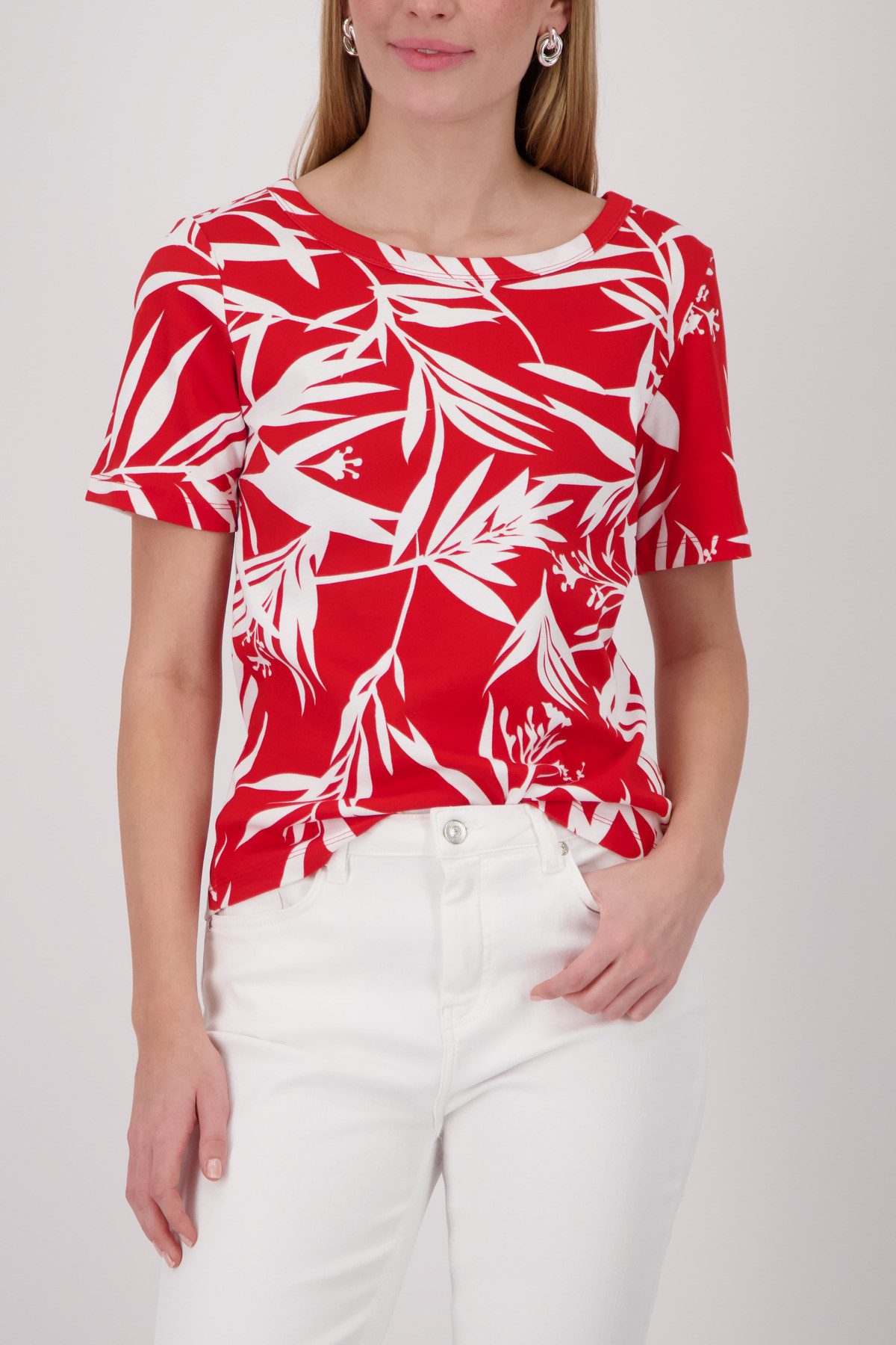 Monari Rundhalsshirt mit allover Tropicalprint