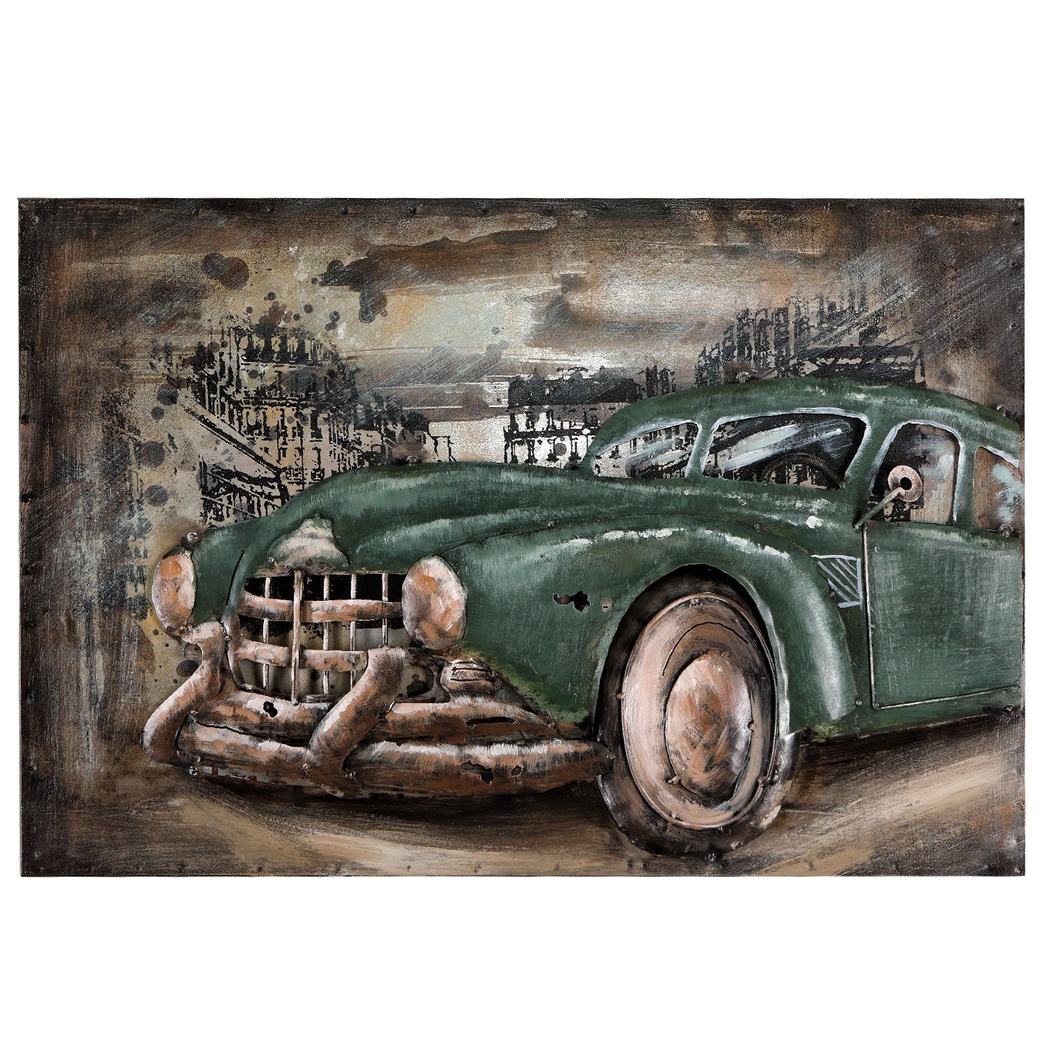 Home4Living Metallbild Wandbild Metallbild 3d-Bild Unikat Relief 120x80x6cm, Oldtimer, 3D Effekt