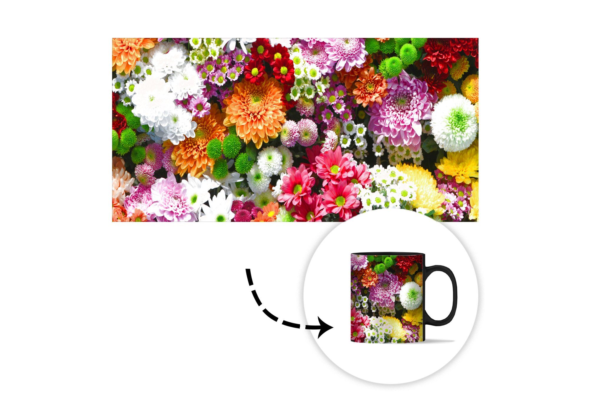 - Keramik, - Teetasse, Farbwechsel, Farben Collage, Kaffeetassen, Tasse Chrysantheme Zaubertasse, - MuchoWow Blumen Geschenk